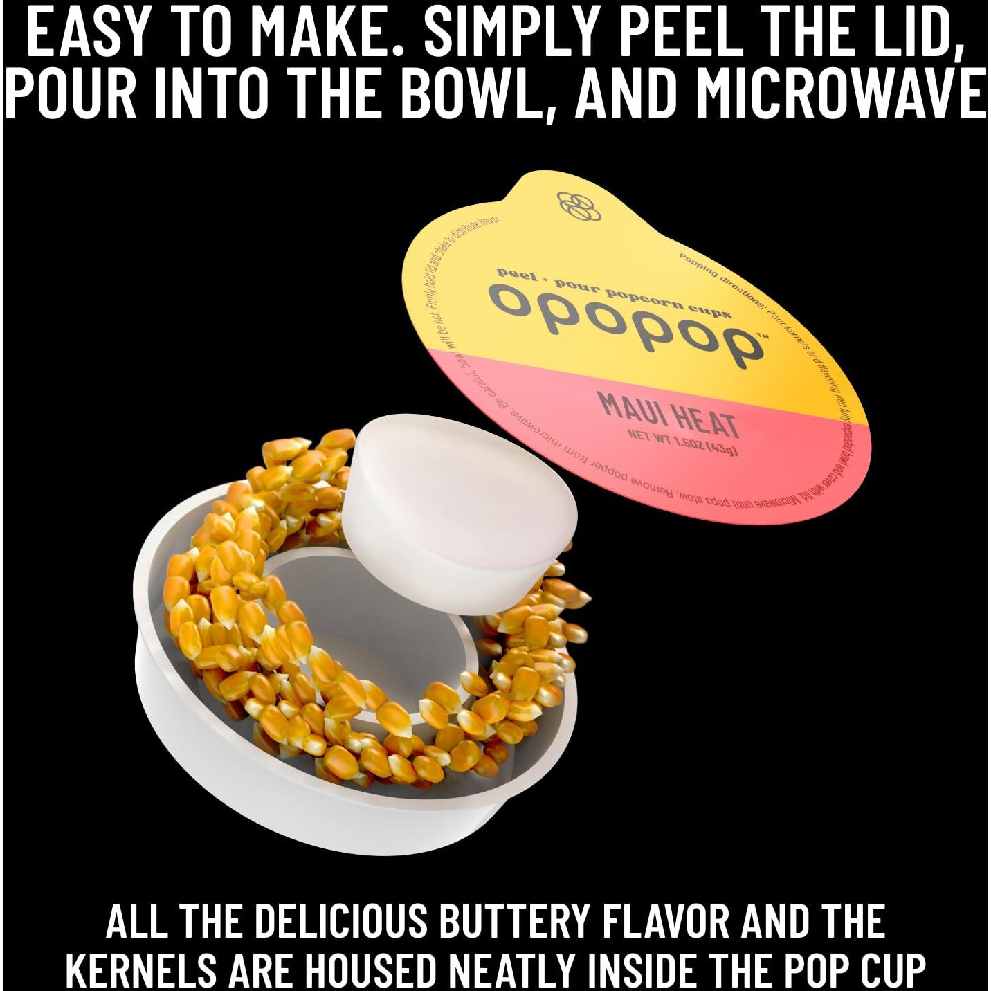 Opopop Microwave Popcorn - Pop Cups Maui Heat 6-Pack, Non-Gmo Gourmet Popcorn Kernels & Popcorn Flavoring, Gluten Free Snacks, Easy To Make And No Mess