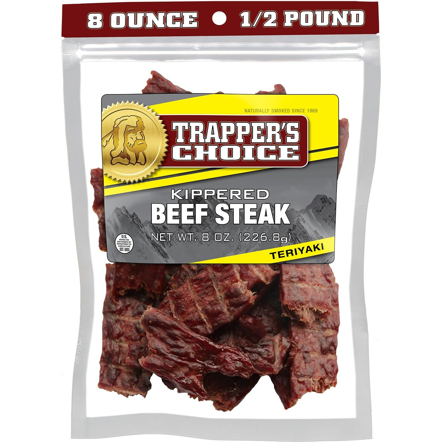 Old Trapper, Trapper's Choice Teriyaki Kippered Beef Steak, Eight-Ounce Individual Package, Savory Sweet Meat Snacks, 10 Grams Of Protein And 60 Calories Per Serving (Pack Of One)