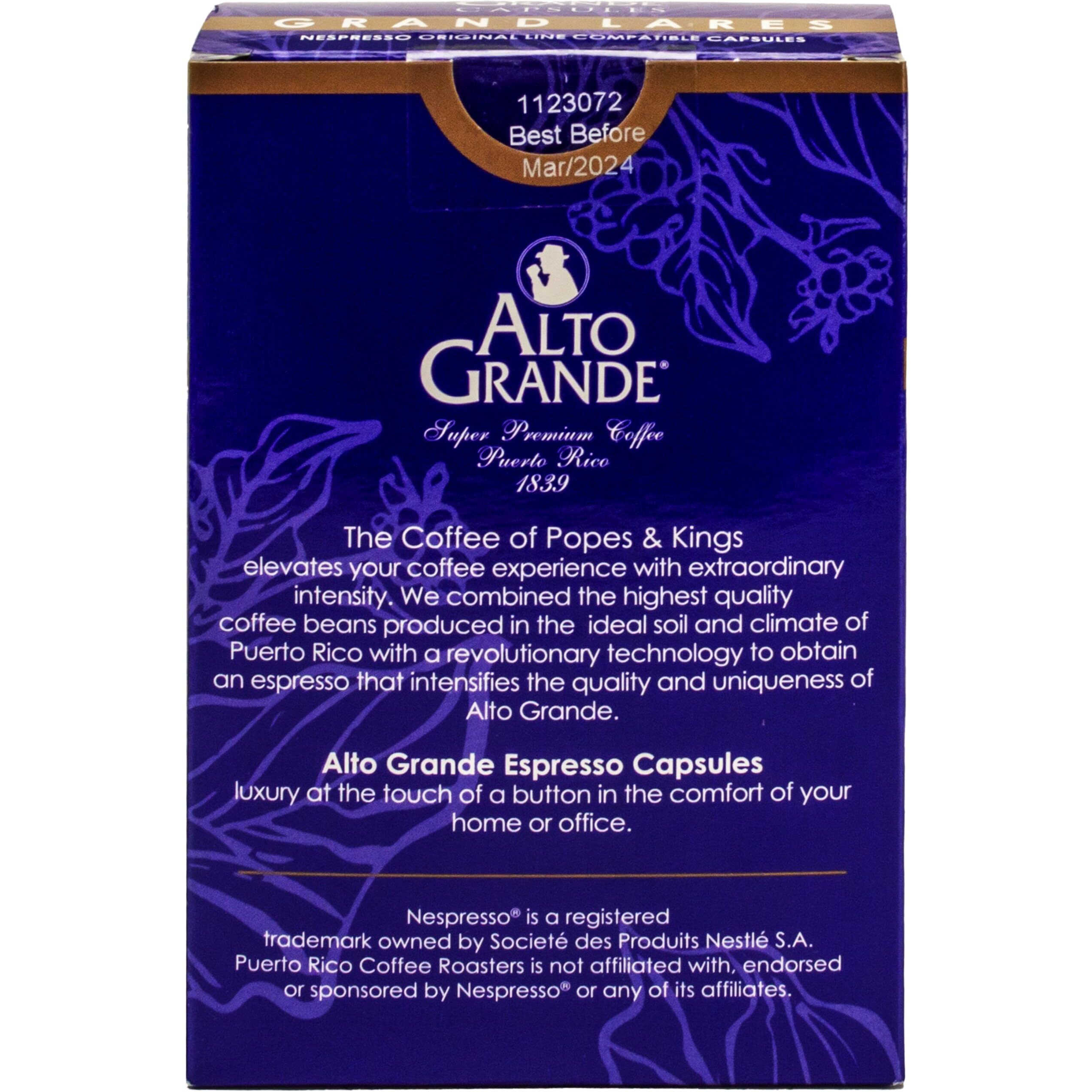 Alto Grande Super Premium Capsules For Nespresso Machines, 100 Percent Arabica Coffee From Puerto Rico (Grand Lares, 18 Count)