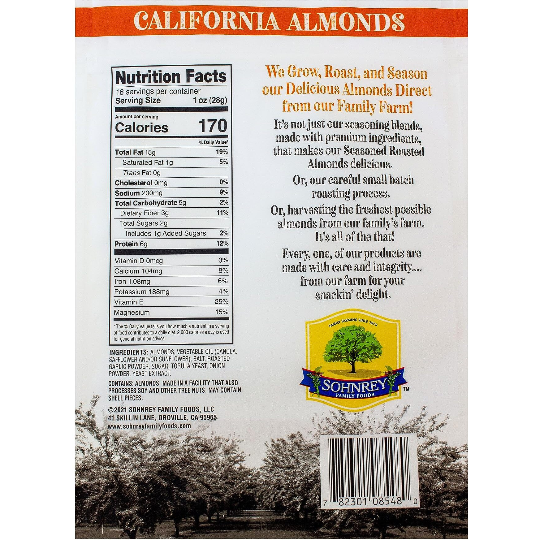 Roasted Garlic Almonds (16Oz) Bold Seasoned Flavored Steam Pasteurized Nut Snacks From The Sohnrey Family Farm