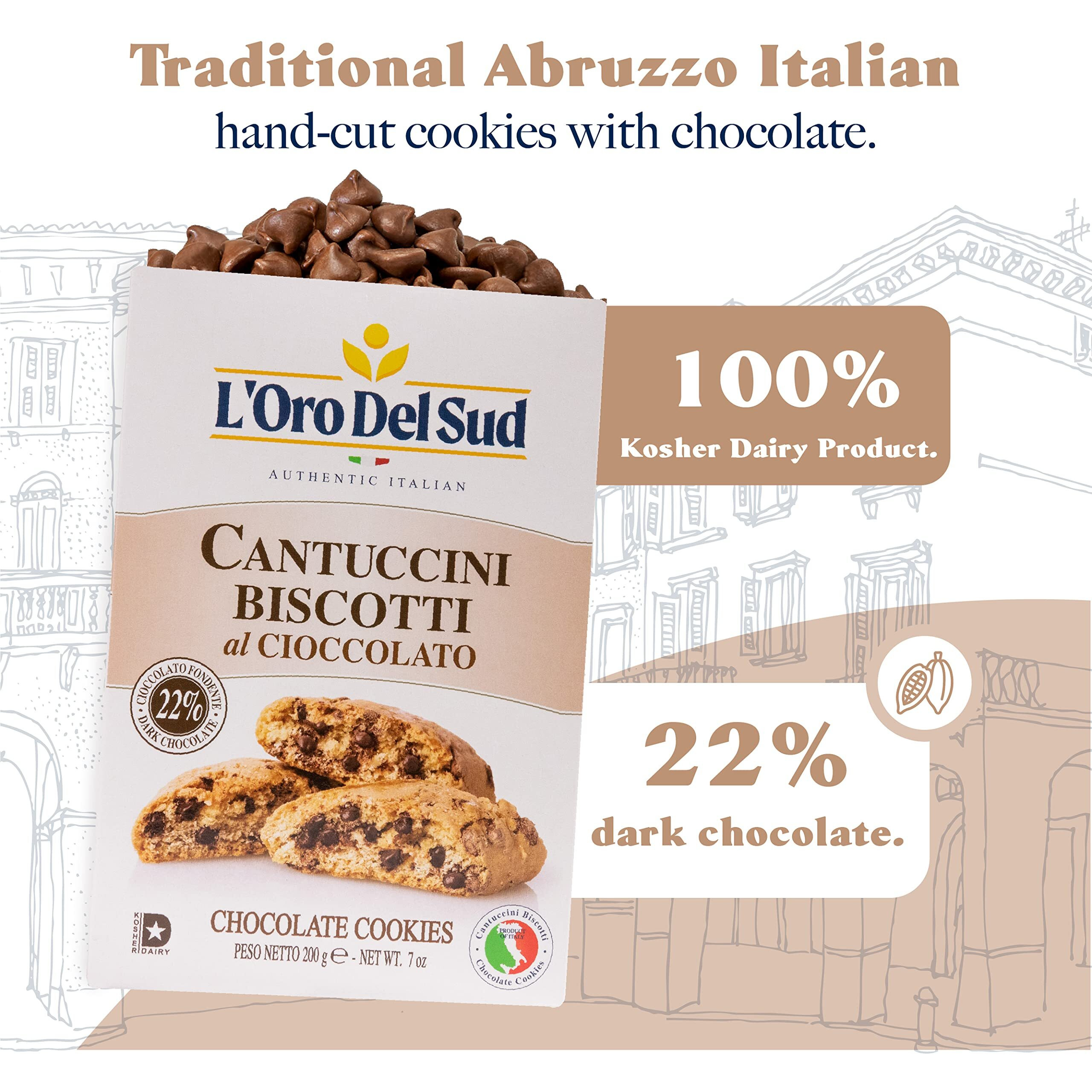 Chocolate Biscotti, Cantuccini D'Abruzzo, Italian Cookies Made With Real Quality Ingredients, 200 G, 7 Oz, L'Oro Del Sud
