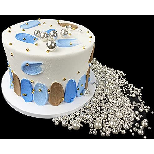 Edible Pearl Sugar Sprinkles Silver Candy 120G/ 4.2Oz Mixing Size Baking Cake Decorations Cupcake Toppers Cookie Decorating Ice Cream Toppings Celebrations Shaker Jar Wedding Shower Party Chirstmas