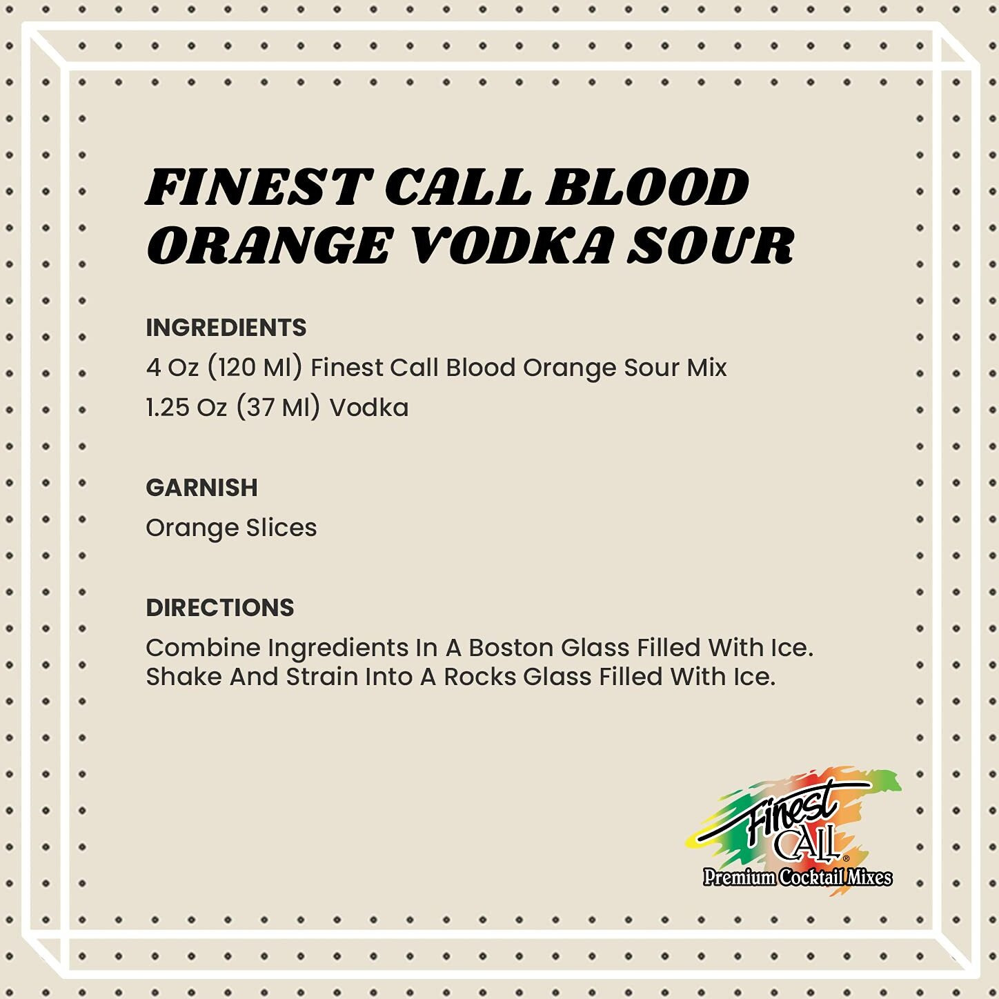 Finest Call Premium Blood Orange Sour Drink Mix, 1 Liter Bottle (33.8 Fl Oz), Pack Of 6