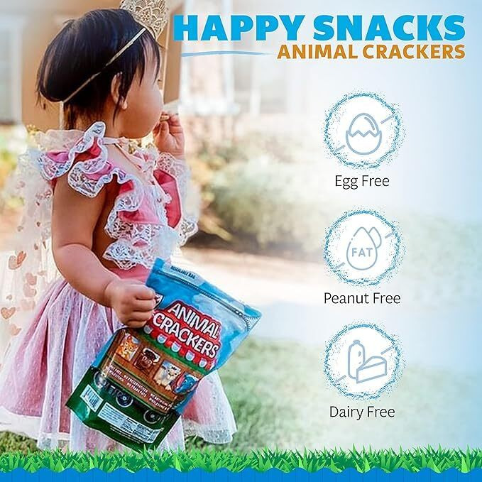 Happy Snacks Animal Crackers - Plant Based Ingredients, Animal Crackers Snack Packs, Nut & Peanut Free, Fortified With Essential Vitamins & Minerals, No Artificial Ingredients - Variety Pack, 8 Oz Bag (Pack Of 6)