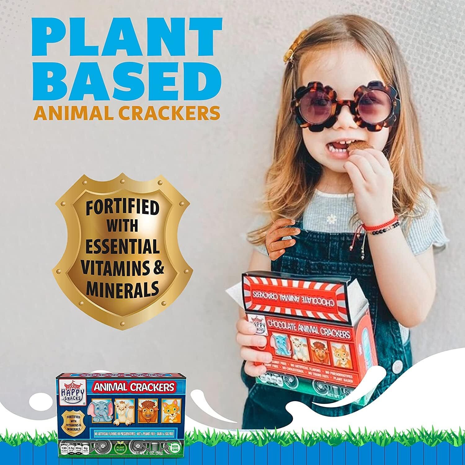 Happy Snacks Animal Crackers - Plant Based Ingredients, Animal Crackers Snack Packs, Nut & Peanut Free, Fortified With Essential Vitamins & Minerals, No Artificial Ingredients - Variety Pack, 8 Oz Bag (Pack Of 6)