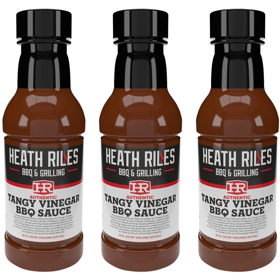 Heath Riles Bbq Sauces, Tangy Vinegar Bbq Sauce, Pit Master Barbecue Sauce For Meat, Marinades, Dressings, 3 Bottles,16 Oz.