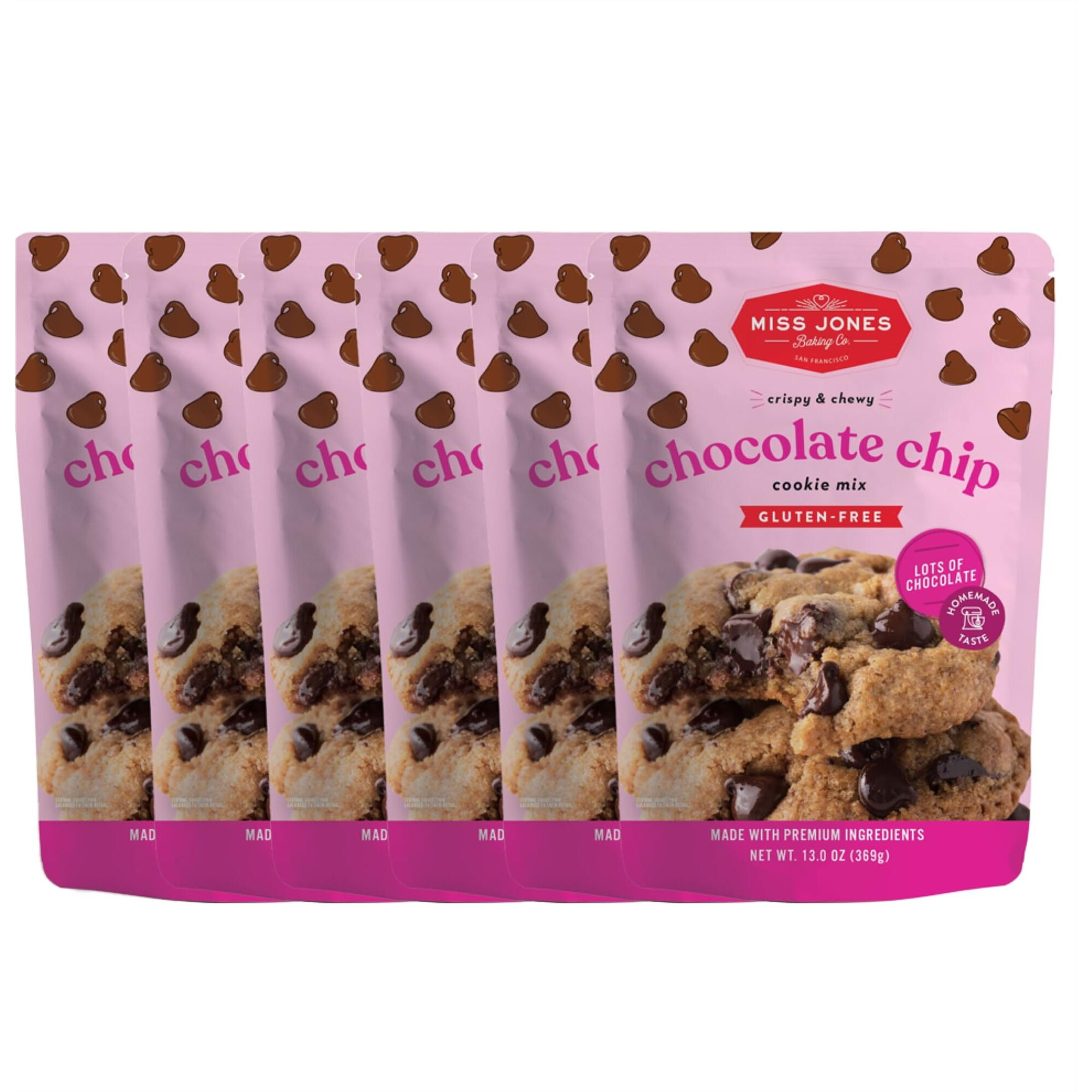 Miss Jones Baking Gluten-Free Chocolate Chip Cookie Mix - More Chocolate Chips, 50% Lower Sugar, Naturally Sweetened Desserts & Treats, 13 Ounce (Pack Of 6)
