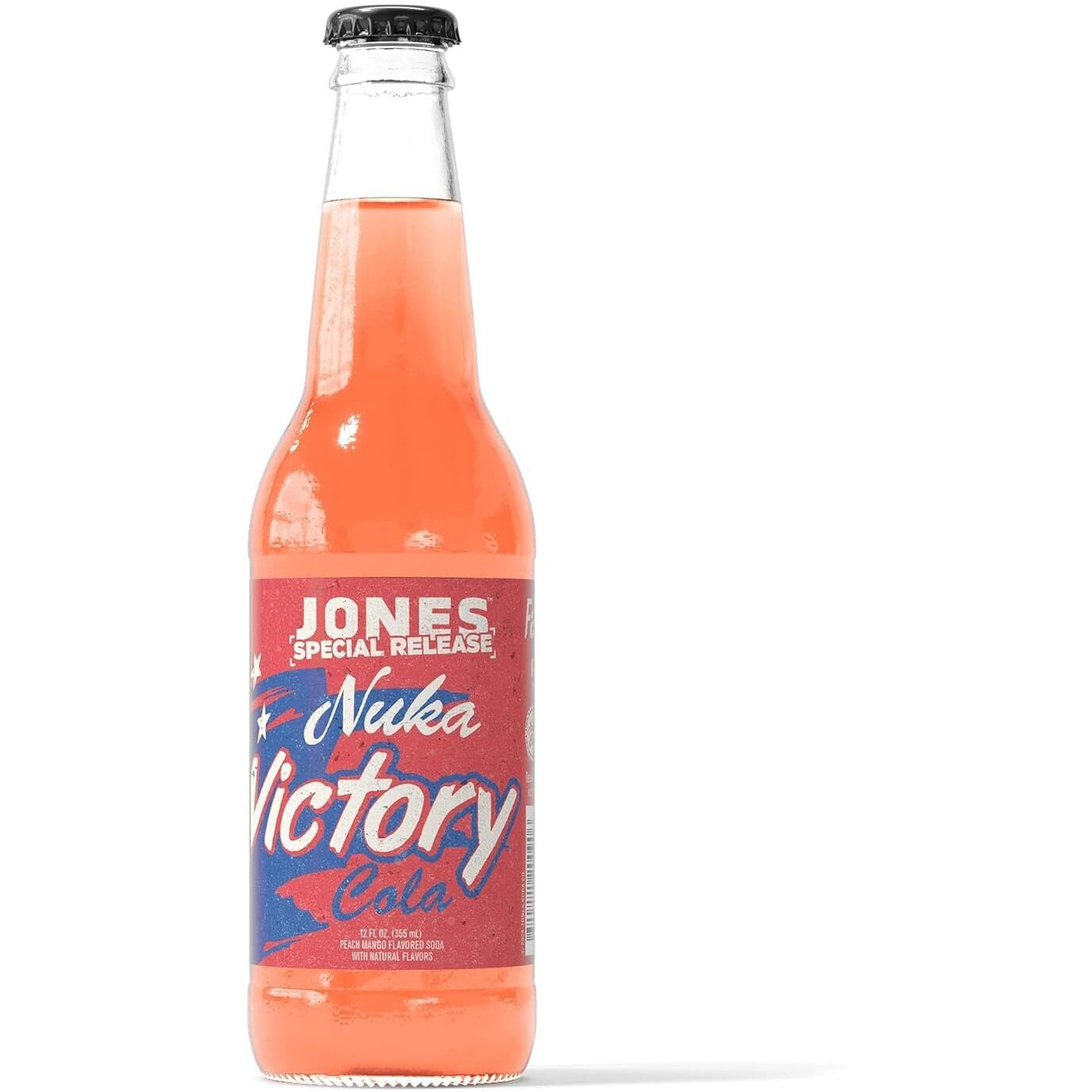 Jones Soda Co. Special Release Nuka Cola Victory | Fallout Merchandise | Cane Sugar Soda | Craft Soda Pop | Soda Soft Drinks | Glass Bottle Soda | Peach & Mango Flavor | (2 Bottles)