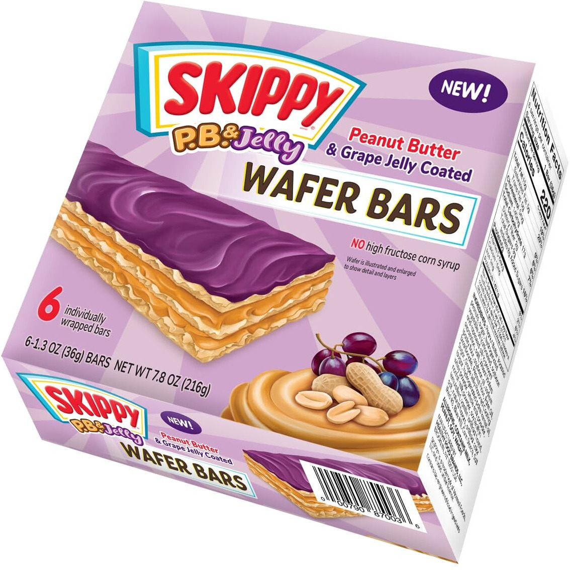 Skippy P.B. & Jelly Peanut Butter And Grape Jelly Coated Wafer Bars, 1.3 Oz, 6 Ct (36G)/Bar