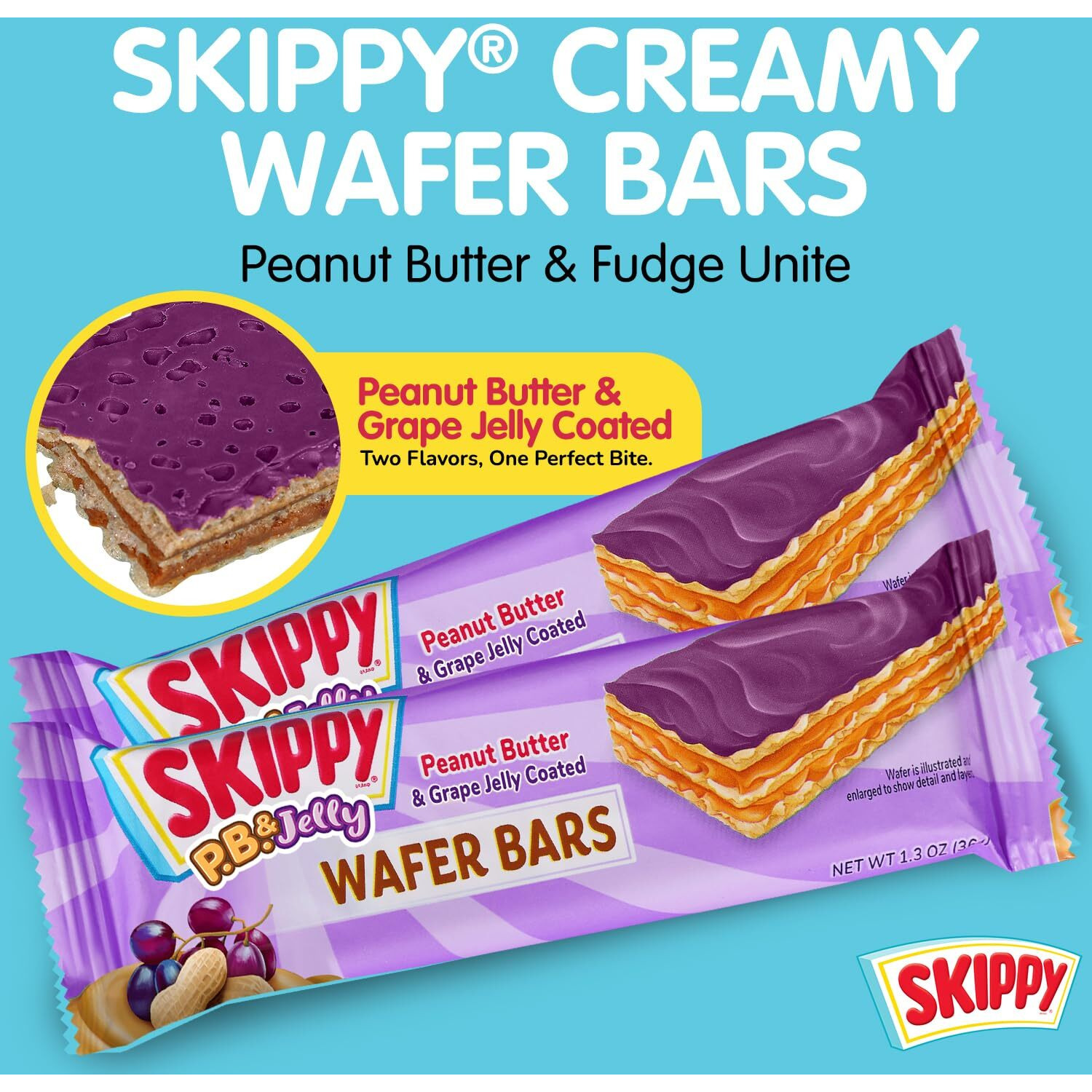 Skippy P.B. & Jelly Peanut Butter And Grape Jelly Coated Wafer Bars, 1.3 Oz, 6 Ct (36G)/Bar