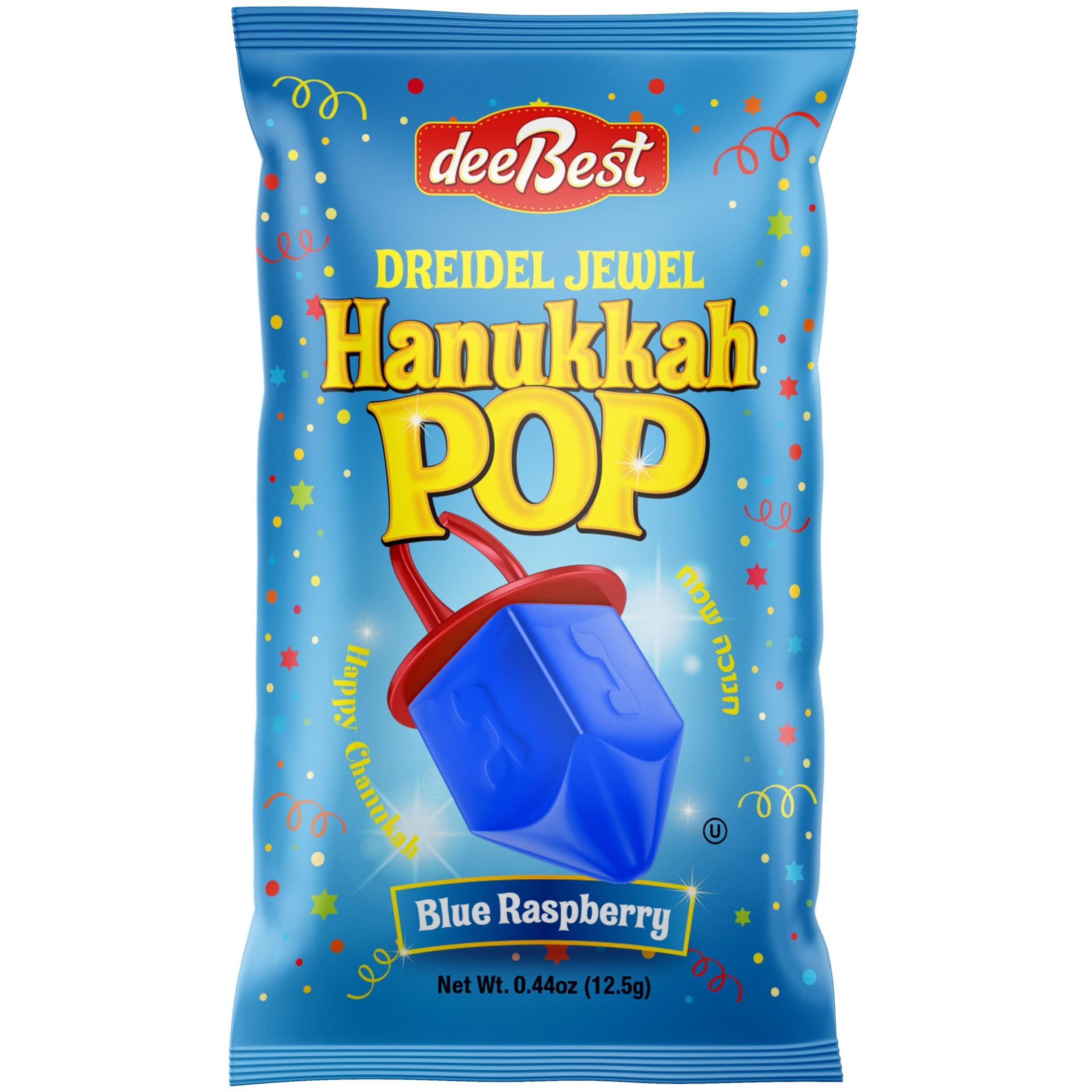 Hanukkah Dreidels Jewel Pop Ring Shape Candy - Blue Raspberry 18 Count Individually Wrapped Dreidel - Hanukah Decorations Kosher Candy Party Favor For Kids - Chanukah Gift Bags