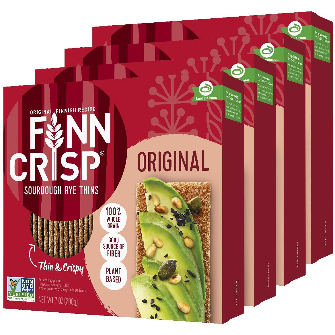 Finn Crisps Original Rye Crispbread 7Oz | Thin, Crispy Rye Flatbread Crackers | Multipack Of Authentic Finnish Sourdough Crispbread | Whole Grain Rye Crackers [4 Boxes X 7Oz]