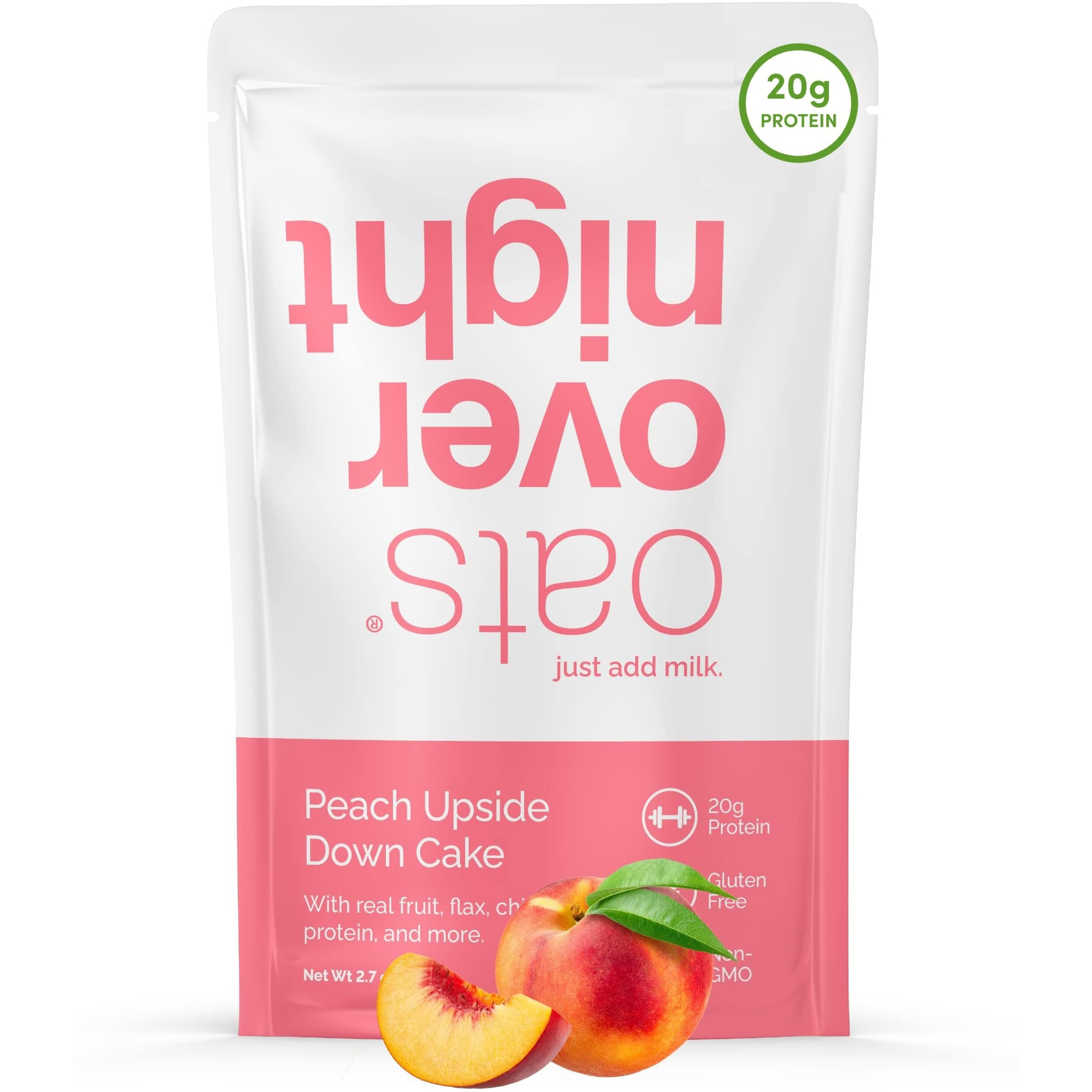 Oats Overnight - Peach Upside Down Cake - 20G Protein, High Fiber Breakfast Shake - Gluten Free, Non Gmo Oatmeal (2.7 Oz Per Meal) (16 Pack)