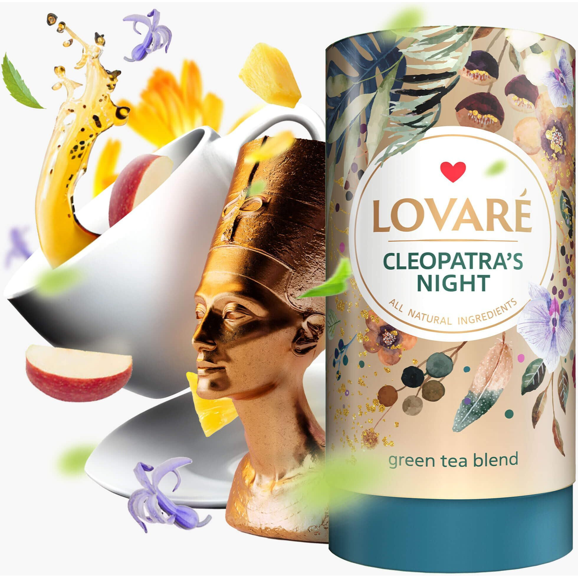 Lovare Cleopatras Night Loose Leaf Tea Sampler 80 G - Made In Ukraine - Green Tea, Pineapple, Apple, Rose Buds And Petals, Calendula, Safflower, And More With 15 Paper Filters