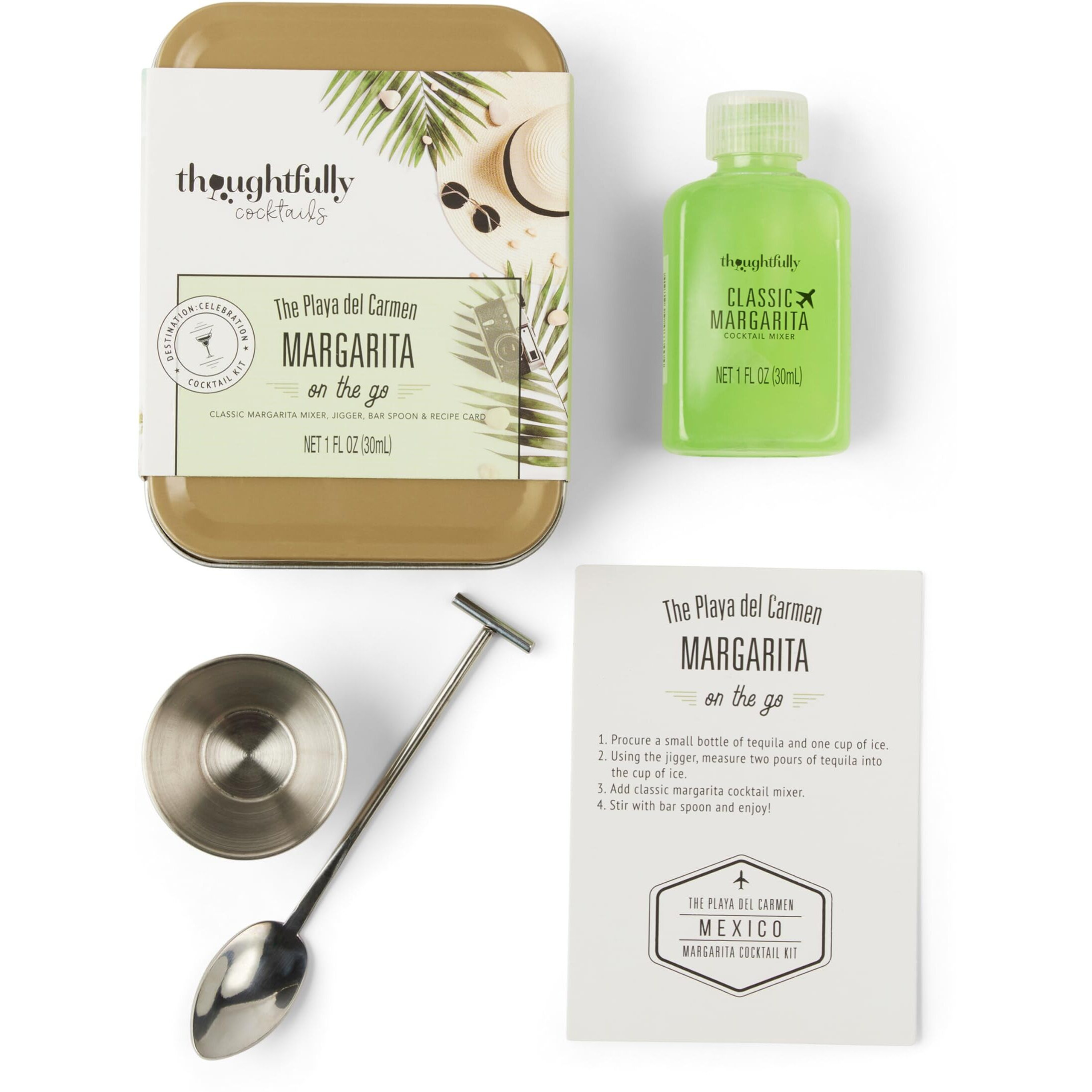 Thoughtfully Cocktails, Cocktail Kit Travel Tin Gift Set, Includes Classic Margarita Cocktail Mixer, Jigger, Bar Spoon And Recipe Card (Contains No Alcohol)