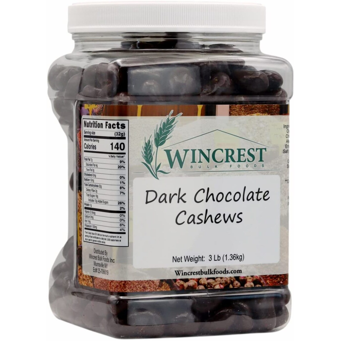 Wincrest Dark Chocolate Cashews (3 Lb Tub)