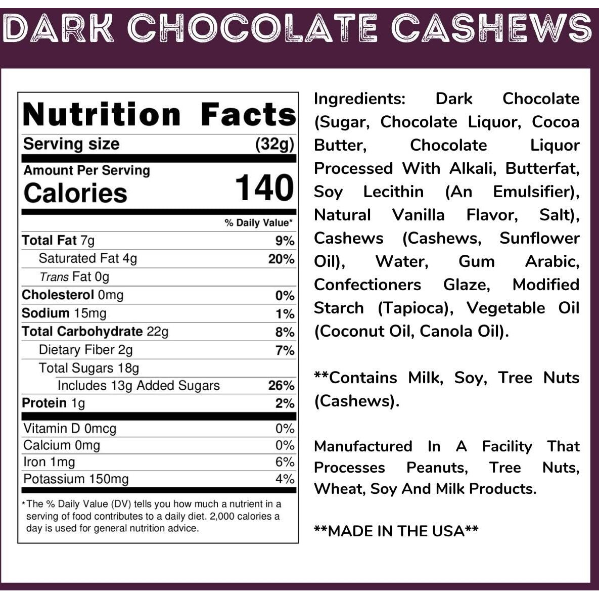 Wincrest Dark Chocolate Cashews (3 Lb Tub)