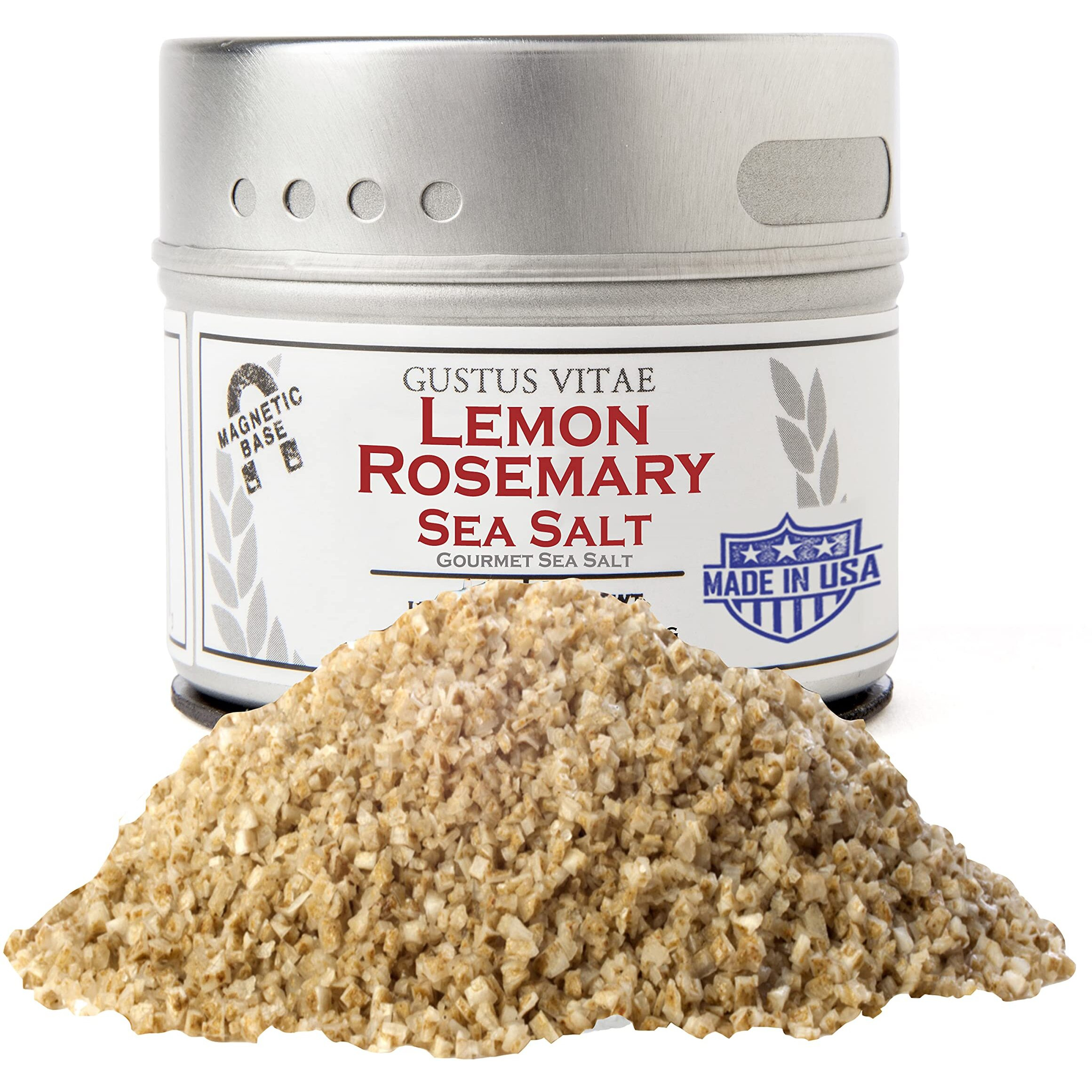 Gustus Vitae - Lemon Rosemary Sea Salt - Non Gmo Verified - Magnetic Tin - Authentic Gourmet Seasoning - Crafted In Small Batches