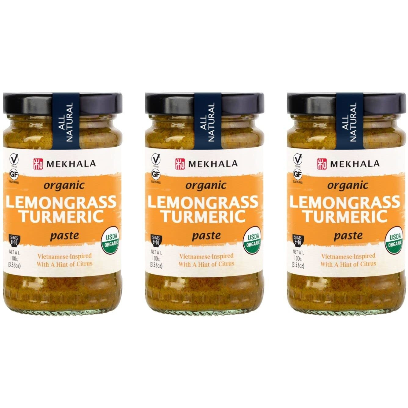 Mekhala Organic Gluten Free Curry Paste Value 3-Pack (3X3.5Oz) (Lemongrass Turmeric)