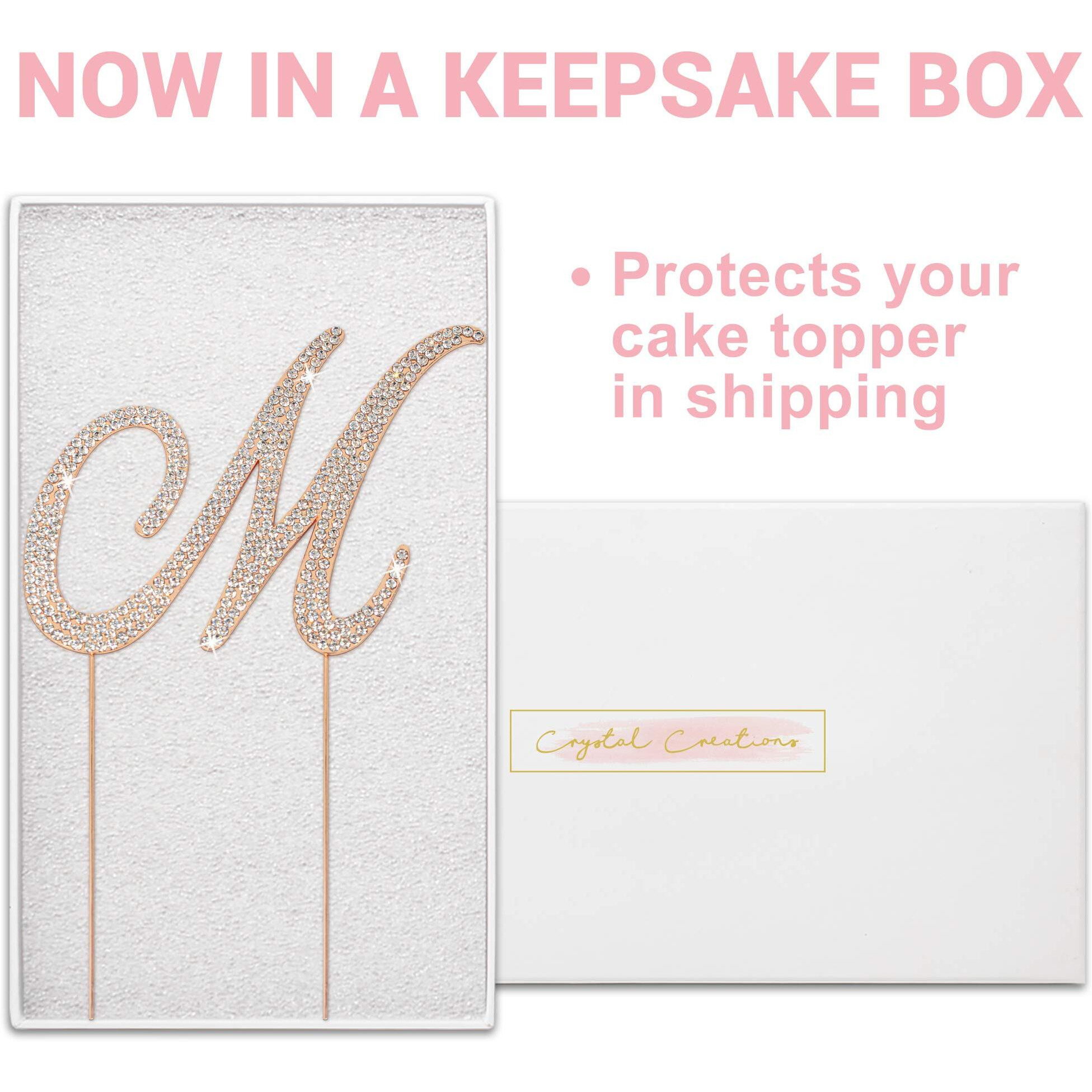 Letter M Cake Topper - Premium Rose Gold Metal - M Monogram Wedding Or Anniversary Party Sparkly Rhinestone Initial Decoration Makes A Great Centerpiece - Now Protected In A Box