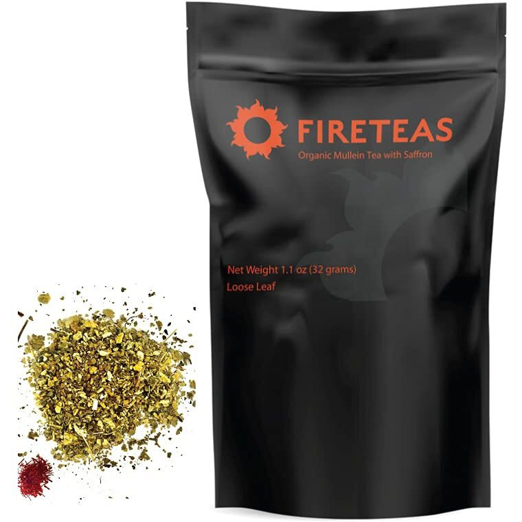Fire Teas Organic Mullein Leaf Herbal Tea W/Ginger & Saffron - Respiratory & Lung Cleanse Herbal Tea, Mucous Membranes Support, Great Health Benefits, Loose Leaf -