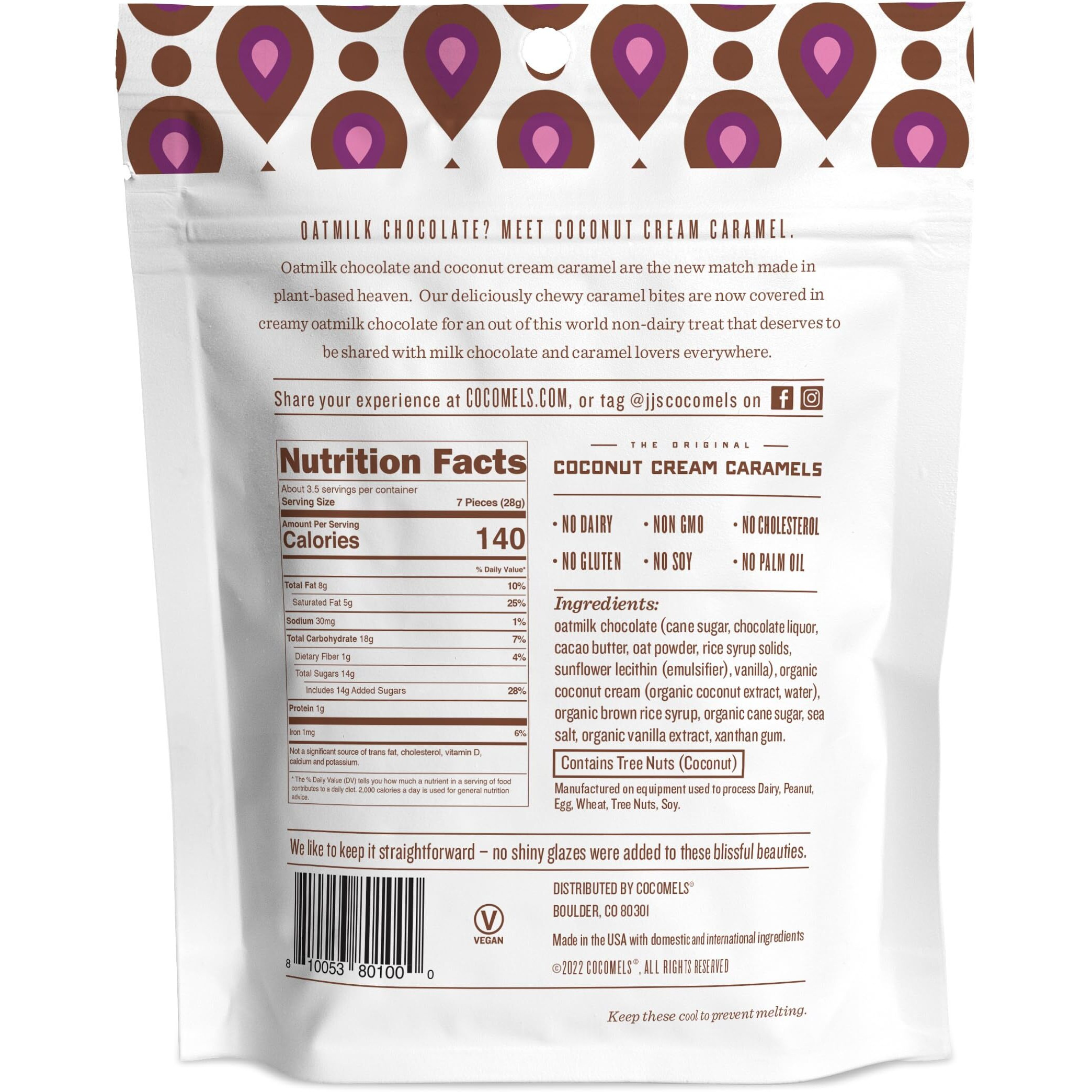 Cocomels Oatmilk Chocolate Covered Bites, Original, 3.5 Oz, 6 Pack, Dairy Free, Vegan, Organic