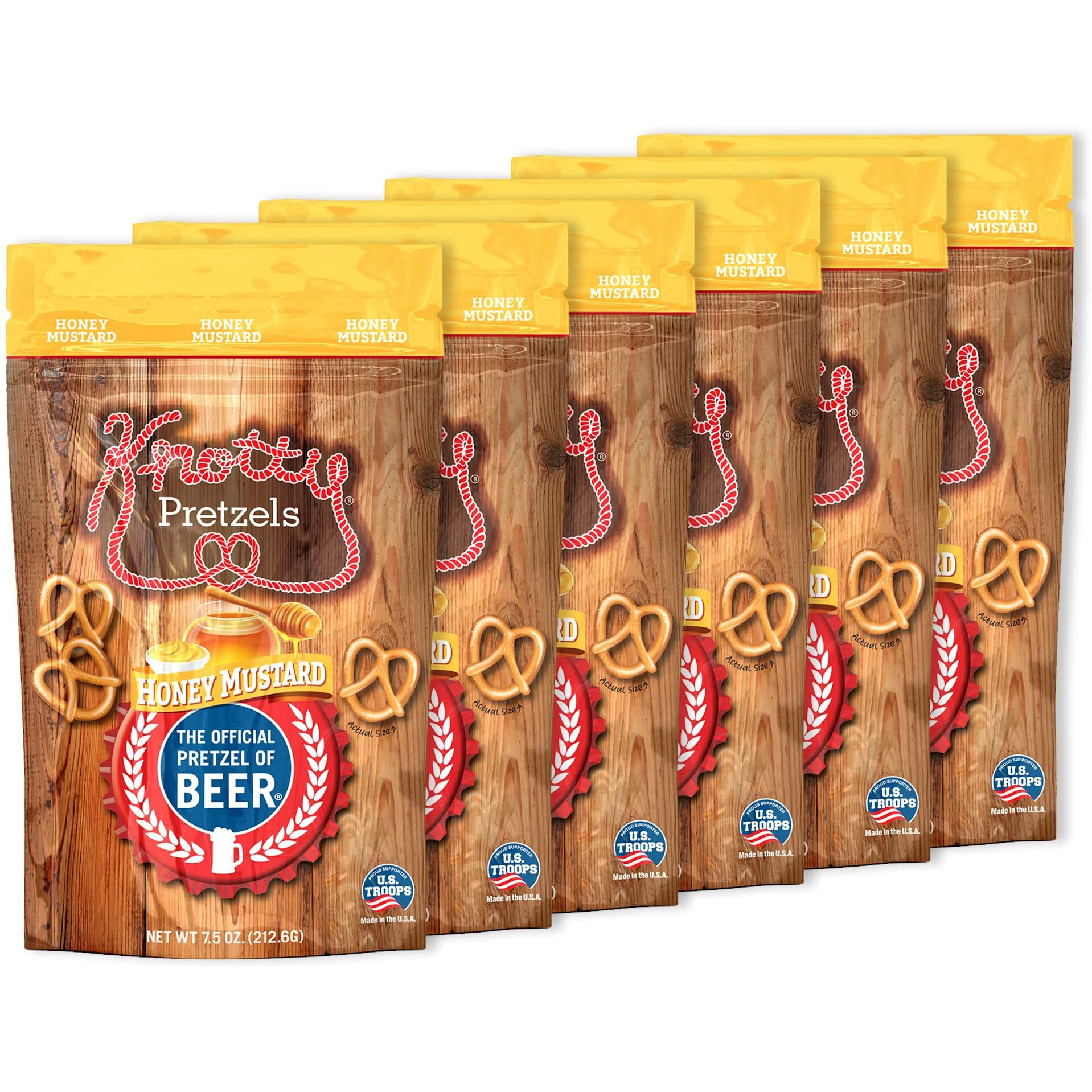 Knotty Pretzels - "&quotThe Official Pretzel Of Beer"" 7.5 Ounce Individual Seasoned Pretzel In Resealable Snack Bags - Honey Mustard (6 Pack)