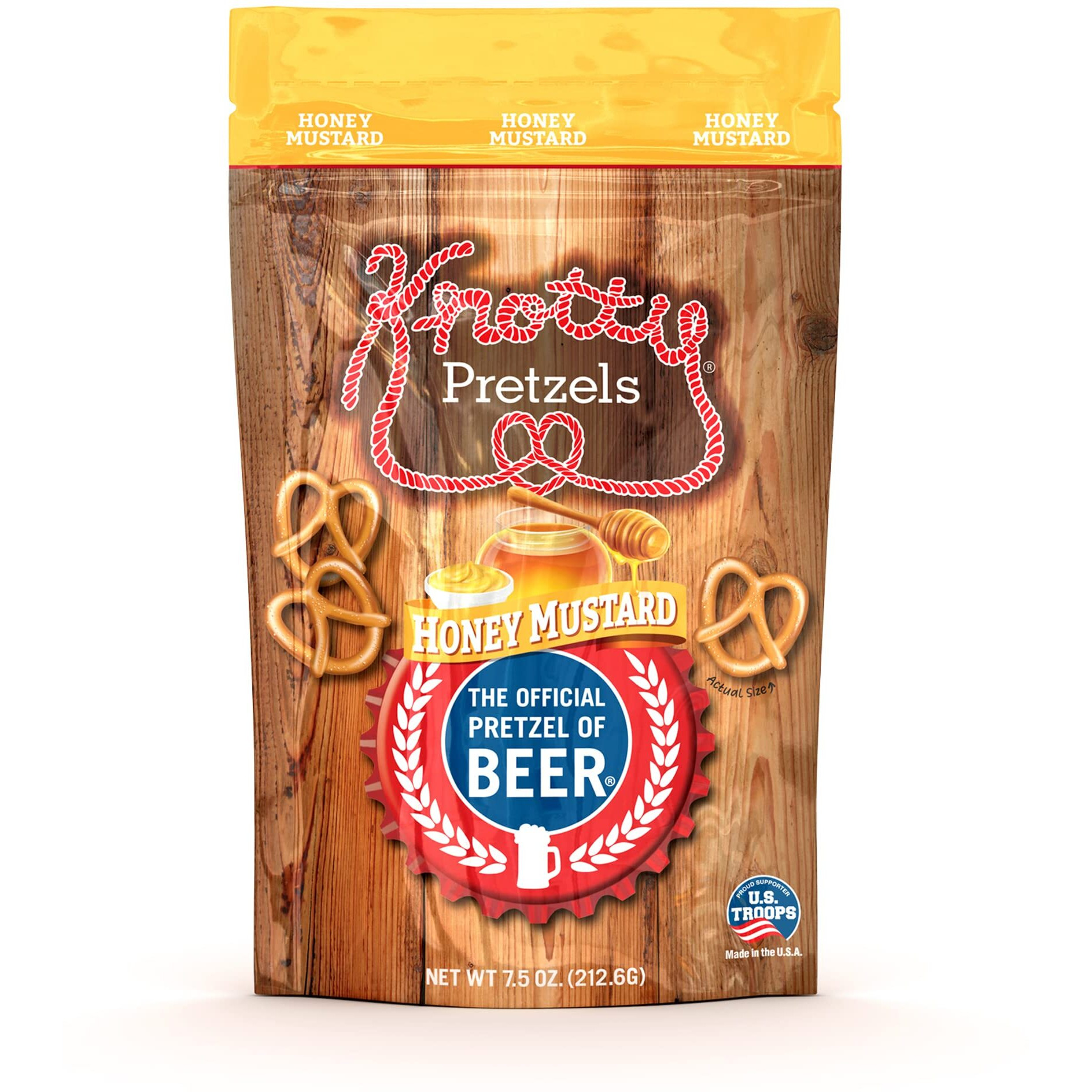 Knotty Pretzels - "&quotThe Official Pretzel Of Beer"" 7.5 Ounce Individual Seasoned Pretzel In Resealable Snack Bags - Honey Mustard (6 Pack)