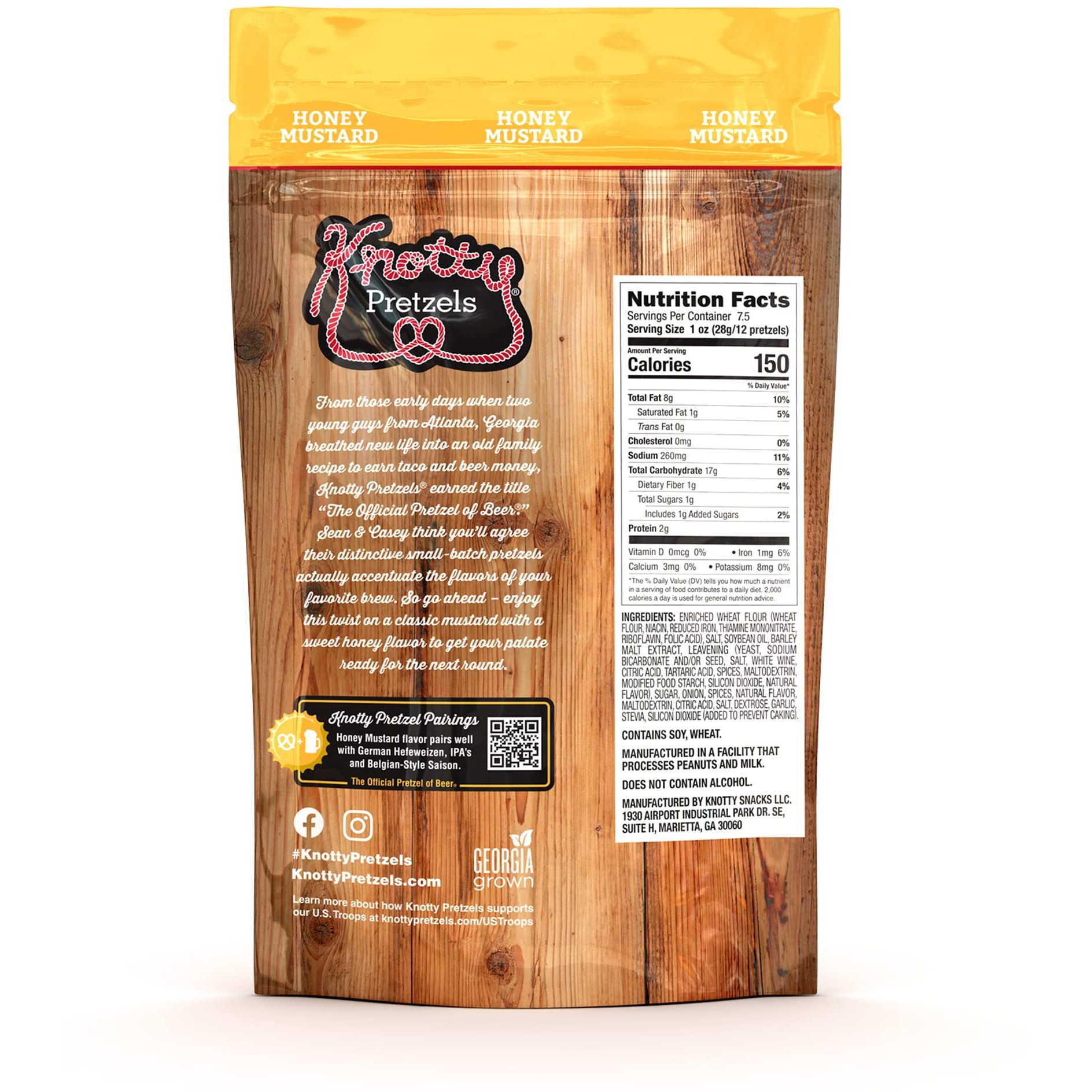 Knotty Pretzels - "&quotThe Official Pretzel Of Beer"" 7.5 Ounce Individual Seasoned Pretzel In Resealable Snack Bags - Honey Mustard (6 Pack)