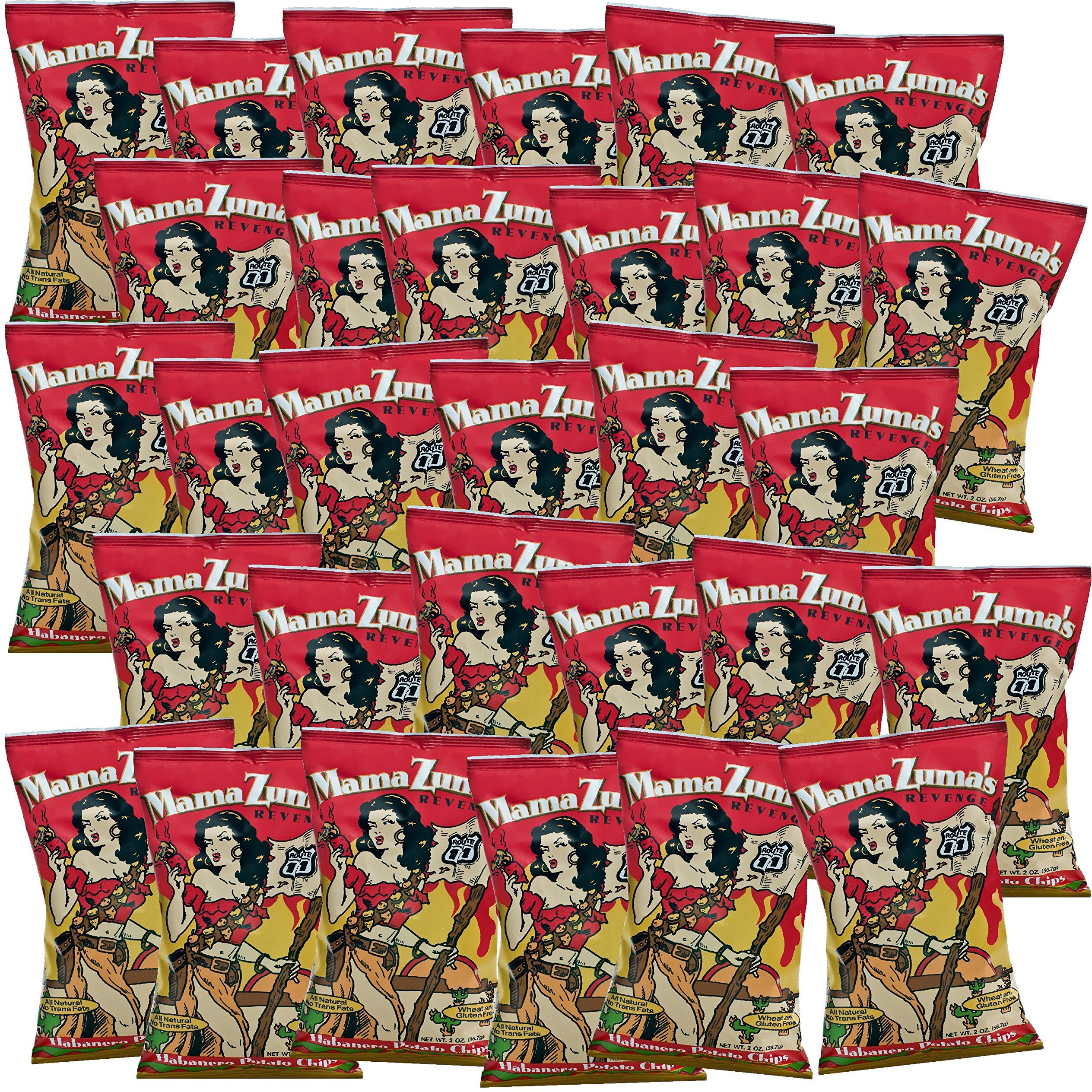 Route 11 Potato Chips  Mama Zuma's Revenge (30 Bags (2 Oz Each)) Hot Habanero Jalapeno Spicy Chips