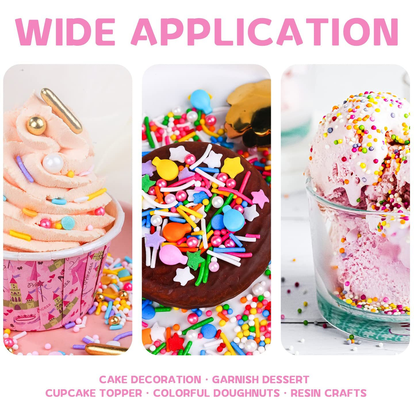 Edible Candy Sprinkles For Cake Decorating 7Ounce Cupcakes Sprinkles, Cake Decorations, Ice Cream, Cookie Candy Desserts Topper - Pink Purple Jimmies, Pastel Sugar Pearls, Confetti