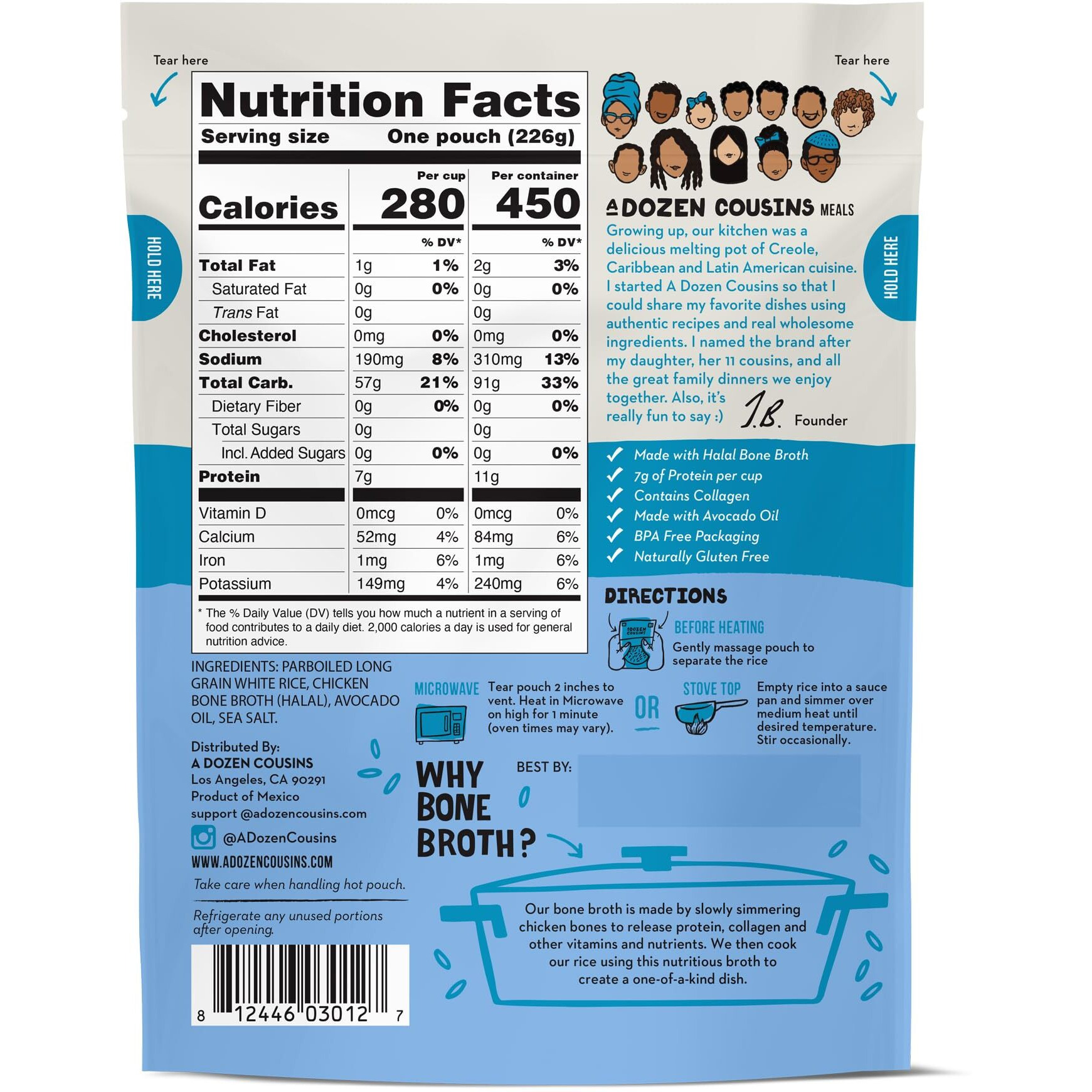 A Dozen Cousins Rice Cooked In Bone Broth Microwaveable Rice Packets | 7G Protein | Contains Collagen (Sea Salt, 8 Pack)