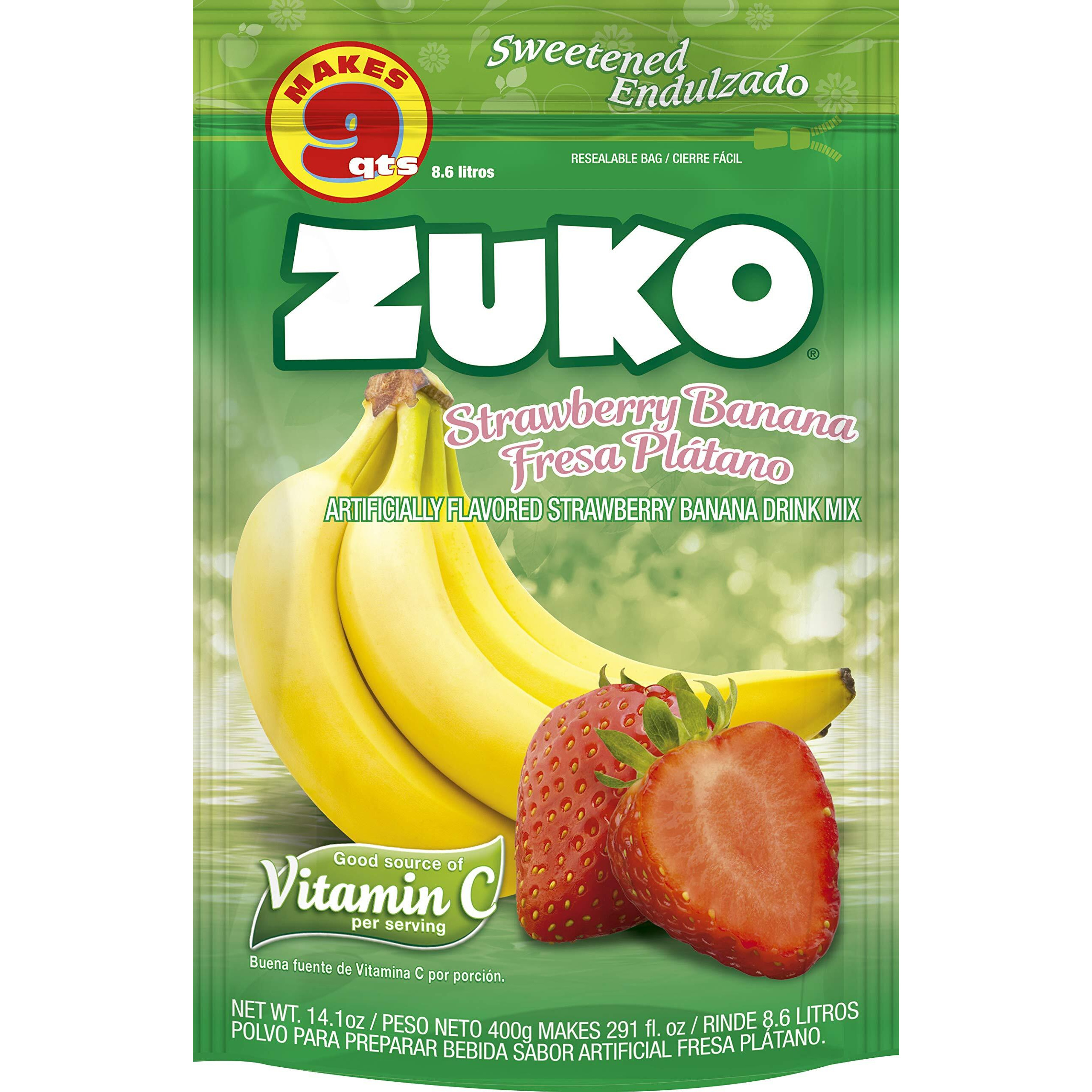 Zuko Strawberry Banana Instant Powder Drink | Family Pack | No Sugar Needed | Vitamin C | 14.1 Ounce (Pack Of 6)