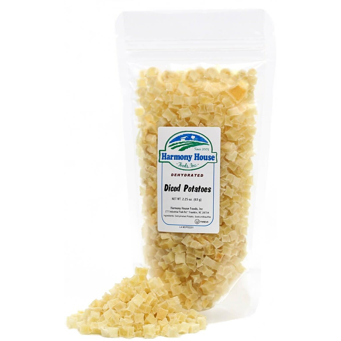 Harmony House Foods Dehydrated Diced Potatoes - Dried Potato Pieces, For Hash Browns, Stews, Soups, Home Fries, And More, 2.25 Ounces