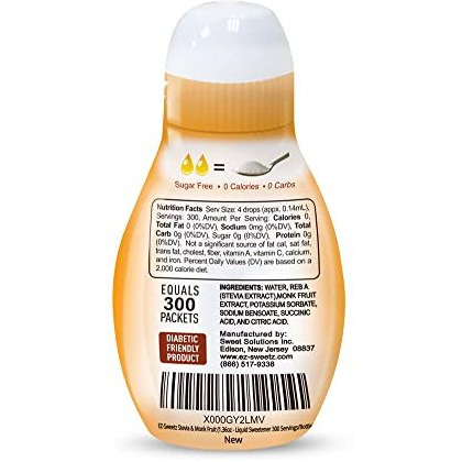 Ez-Sweetz Stevia & Monk Fruit (1.36Oz - Liquid Sweetener 300 Servings/Bottle)