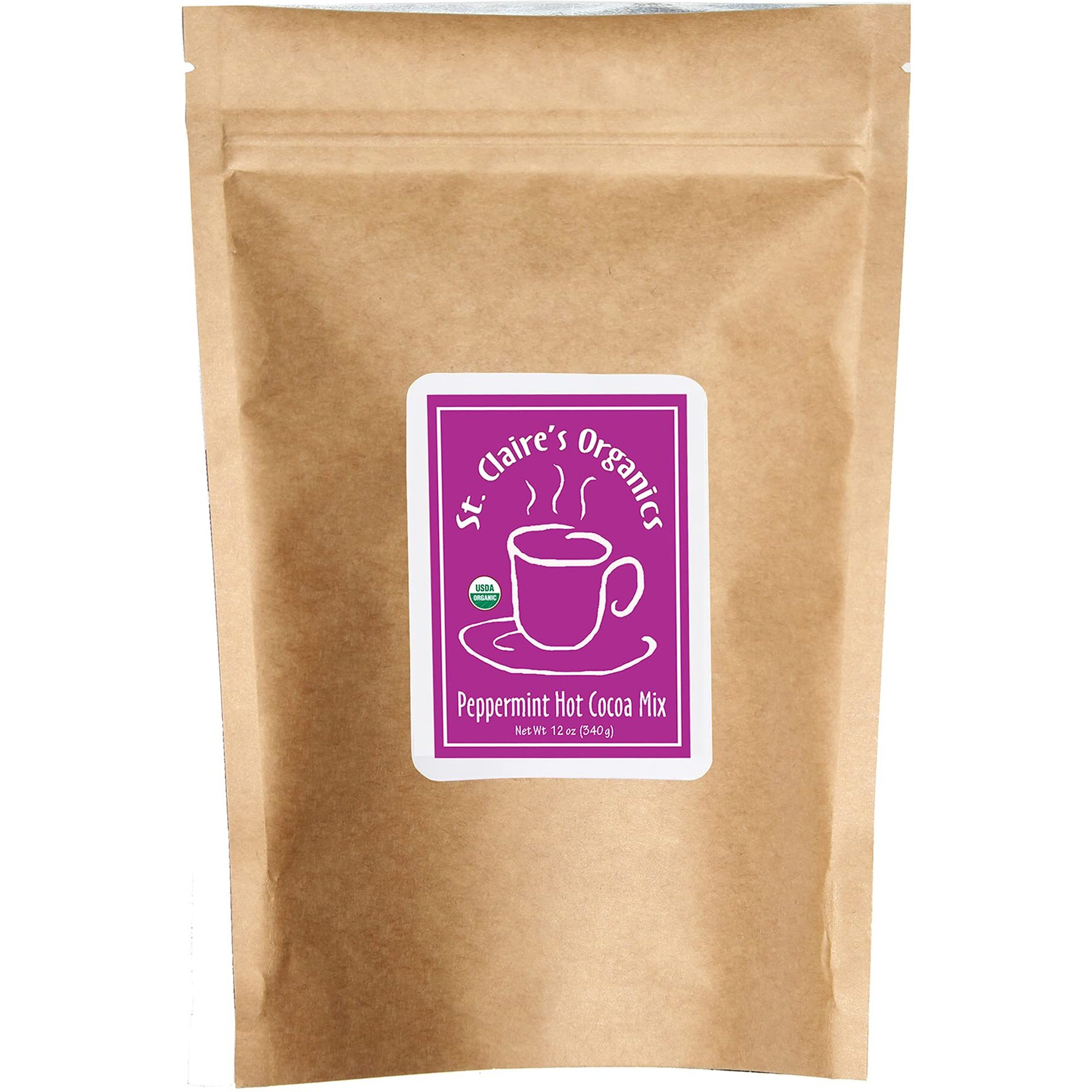 St. Claire's Organic Gourmet Hot Cocoa, (Peppermint, 12 Ounce. Bag, 20 Servings) | Allergen-Free, Vegan, Gmo-Free, Gluten-Free | Made In Our Allergen-Free Facility