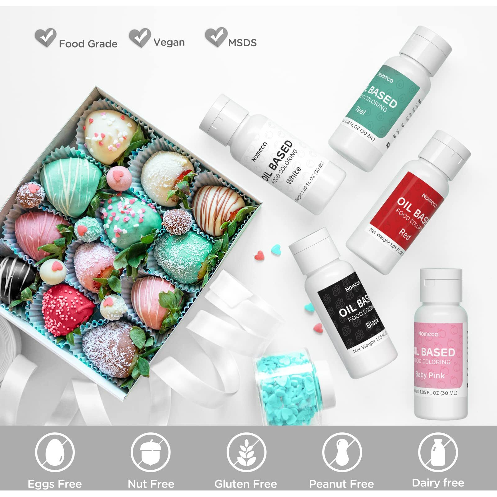 Oil Based Food Coloring For Chocolate - 30 Milliliters Upgraded Oil Red Food Color For Baking Cake Decorating, Edible Food Dye For Candy Melts Cookies Easter Egg Icing Fondant Meringues - White