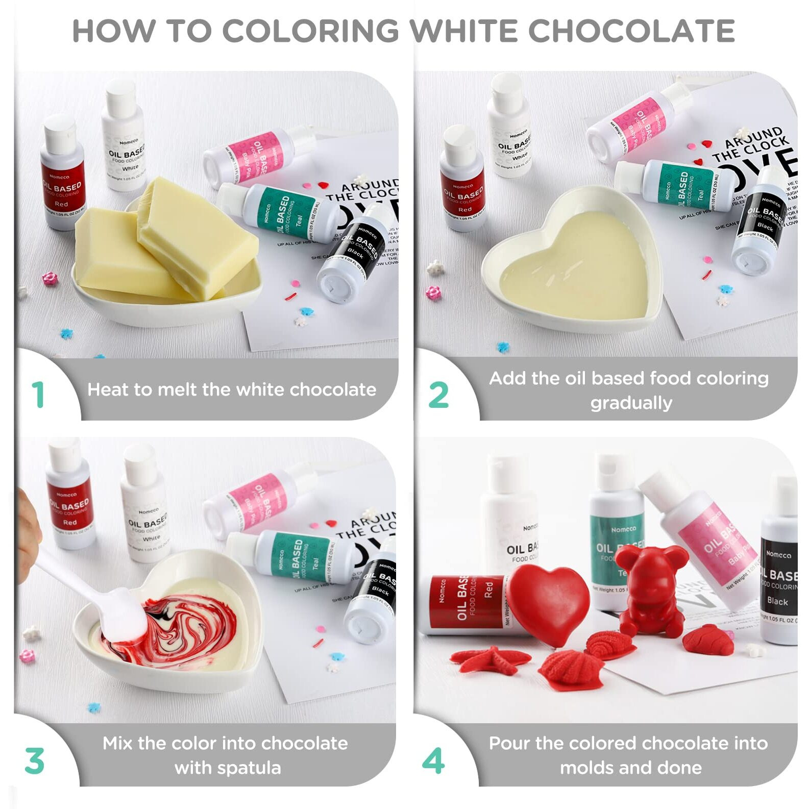 Oil Based Food Coloring For Chocolate - 30 Milliliters Upgraded Oil Red Food Color For Baking Cake Decorating, Edible Food Dye For Candy Melts Cookies Easter Egg Icing Fondant Meringues - White