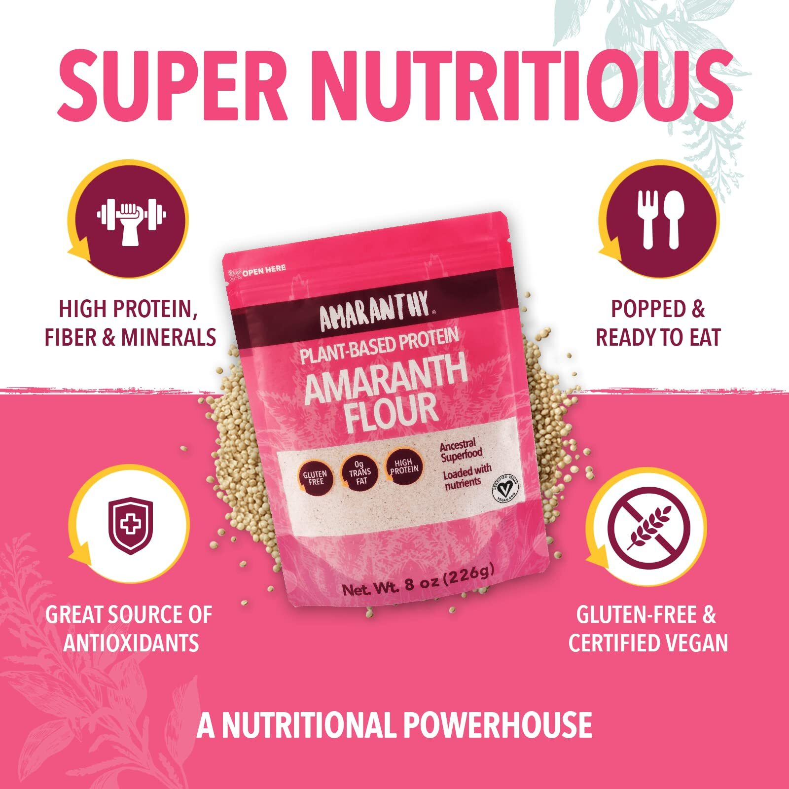 Amaranthy Amaranth Flour - High Protein - 0 Trans Fat - Gluten Free (1 Bag 8 Oz.)