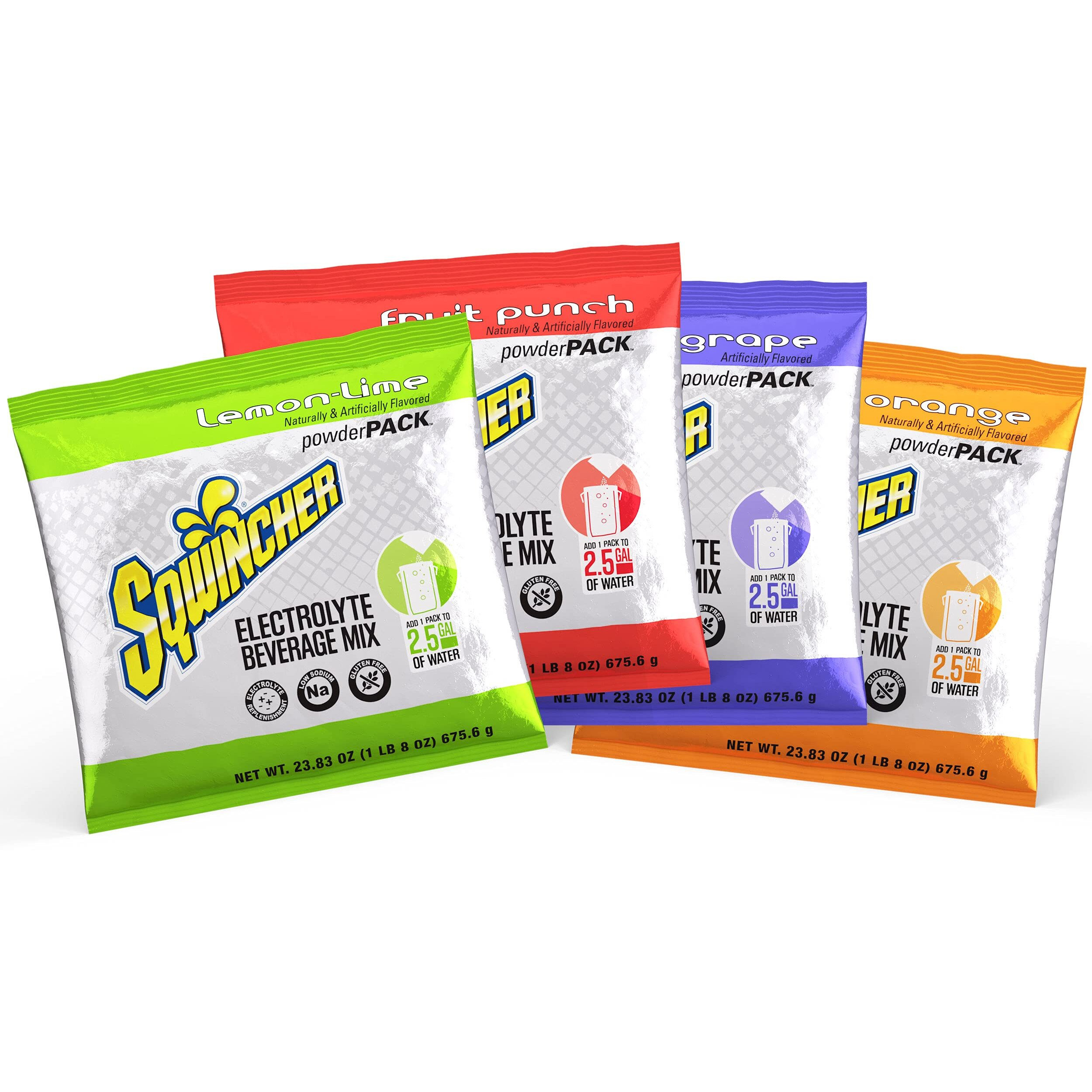Sqwincher Powder Pack, Assorted Flavor Electrolyte Drink Concentrate, 23.83 Oz Packet (Pack Of 32)