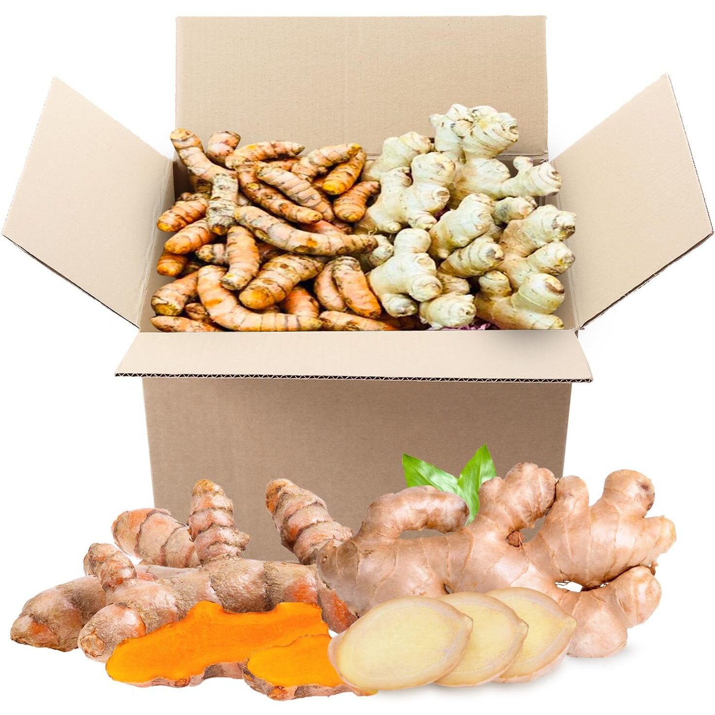 2 Lbs Us Grown (Not From Fiji) Organic Turmeric Ginger Root Blend Box (1 Lb Us Grown Turmeric Fresh + 1 Lb Peruvian Ginger Fresh) - Usa's Finest Wellness Ingredients Best For Cooking