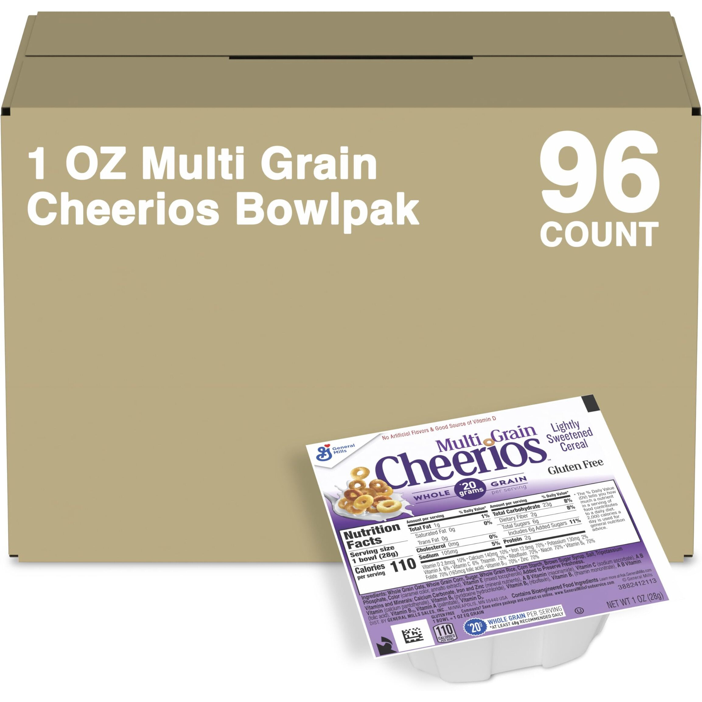 Multigrain Cheerios Cereal Single Serve Bowl, Heart Healthy Breakfast Cereal, Gluten Free Cereal With Whole Grain Oats, 1 Oz, 96 Count