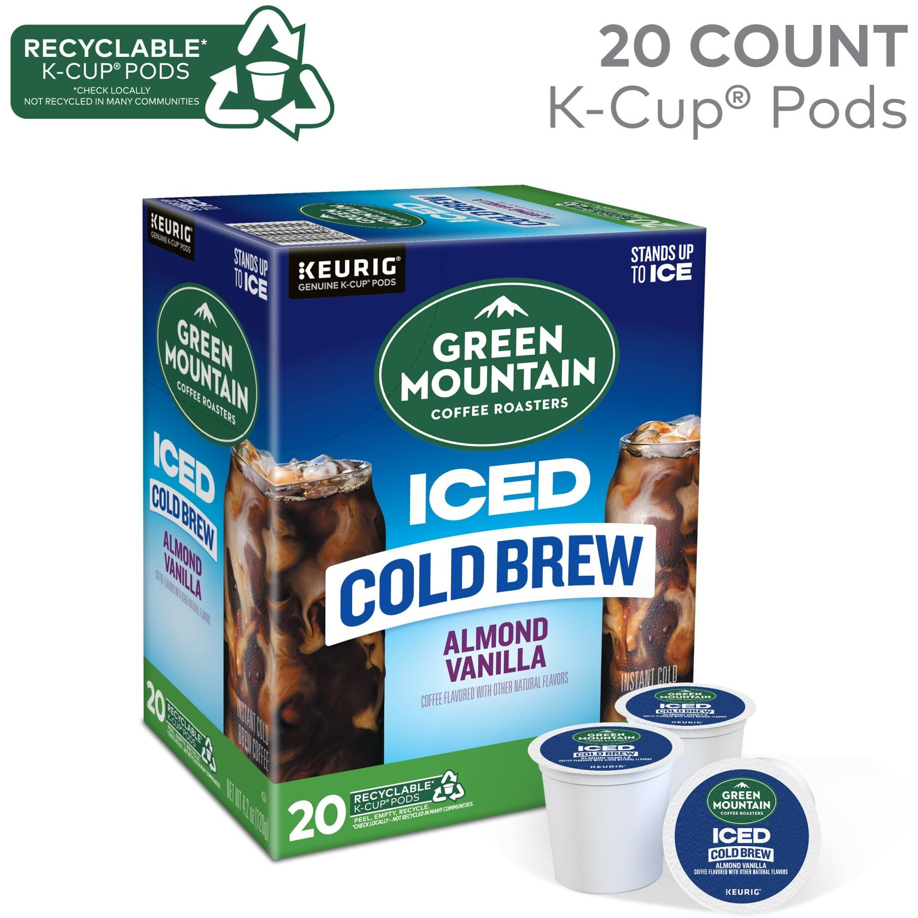 Green Mountain Coffee Roasters Almond Vanilla Iced Cold Brew Coffee, Single Serve Keurig K-Cup Pods, 20-Count Box