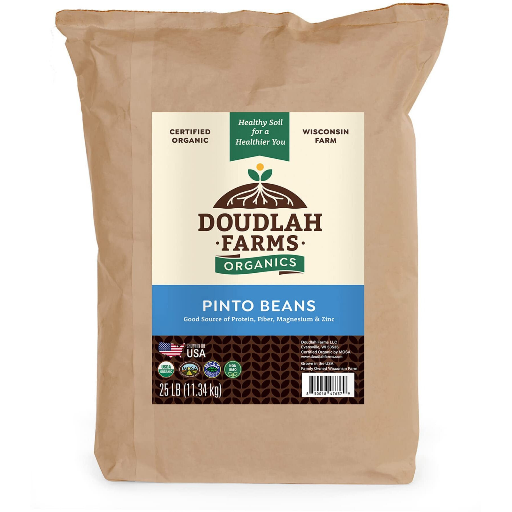 Organic Dried Pinto Beans 25Lb Bulk By Doudlah Farms - Farmed From Regenerative Soil - Vegan, Non-Gmo, Grown In Usa - Fiber & Protein For Soups, Burritos, Salads, And More