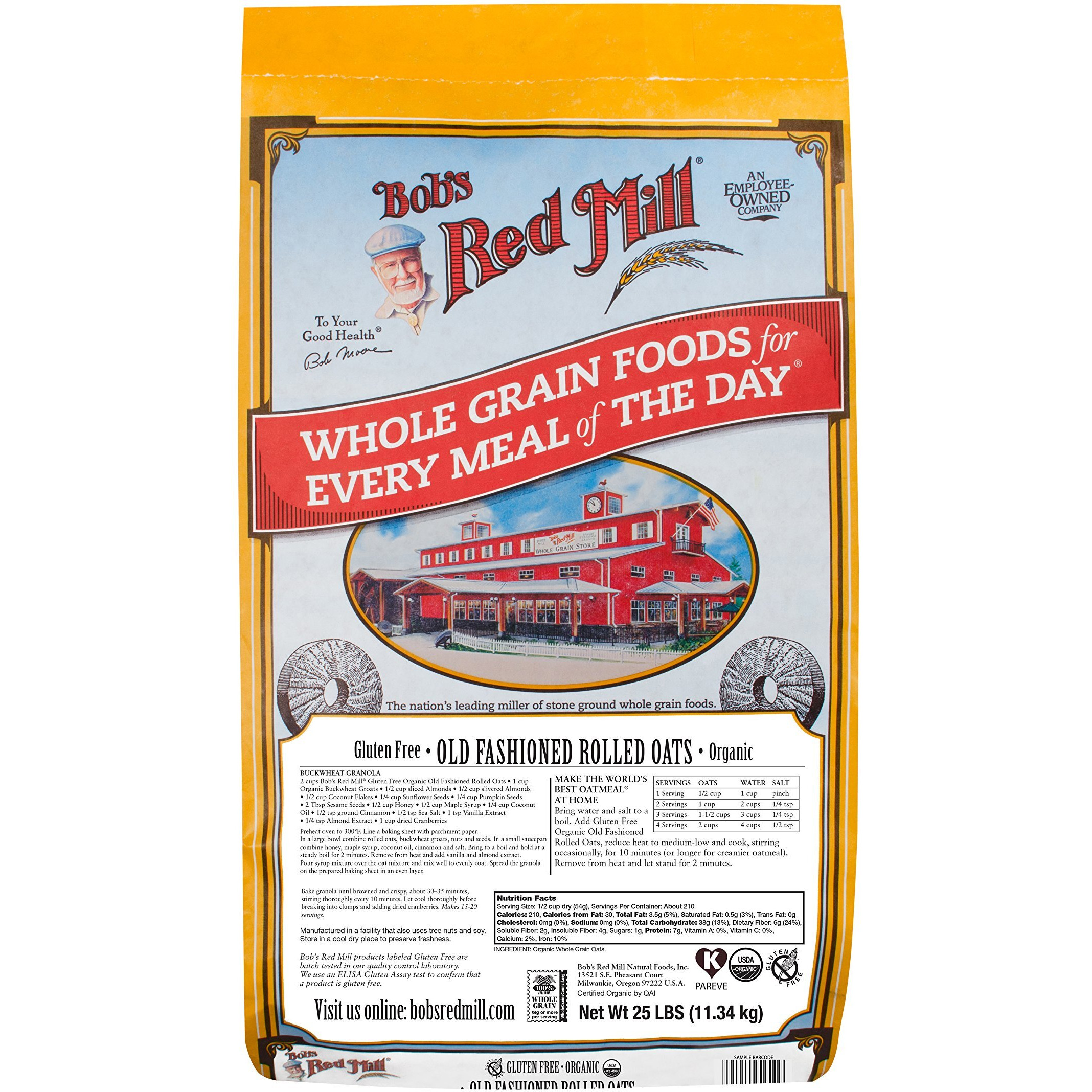 Bob's Red Mill Gluten Free Organic Old Fashioned Rolled Oats, 25 Pound (Pack Of 1)