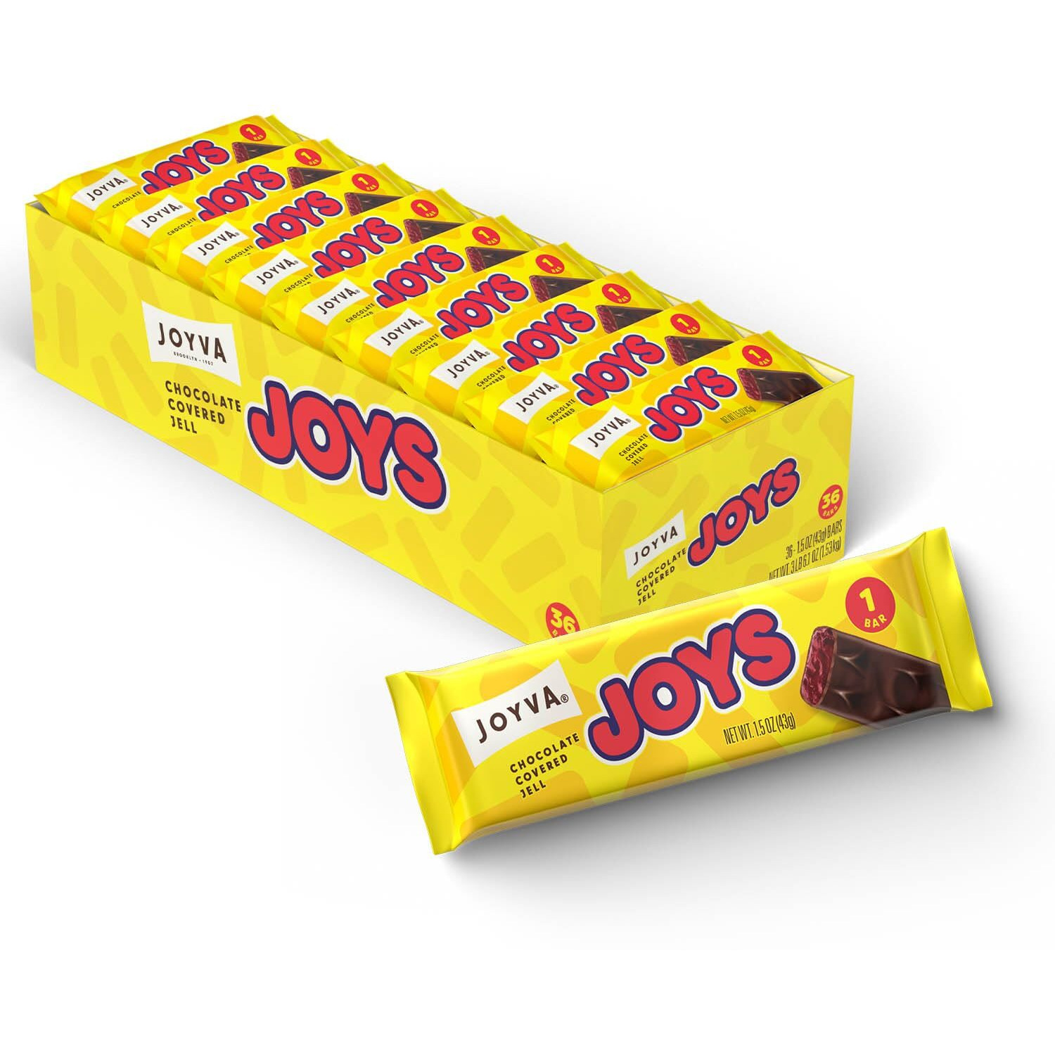 Joyva - Jell Joys | Dark Chocolate-Covered Raspberry Jelly | A Delicious Candy Bar | Vegan, Kosher/Parve, Dairy & Gluten Free | 1.5 Oz (42.5G) - Box Of 36