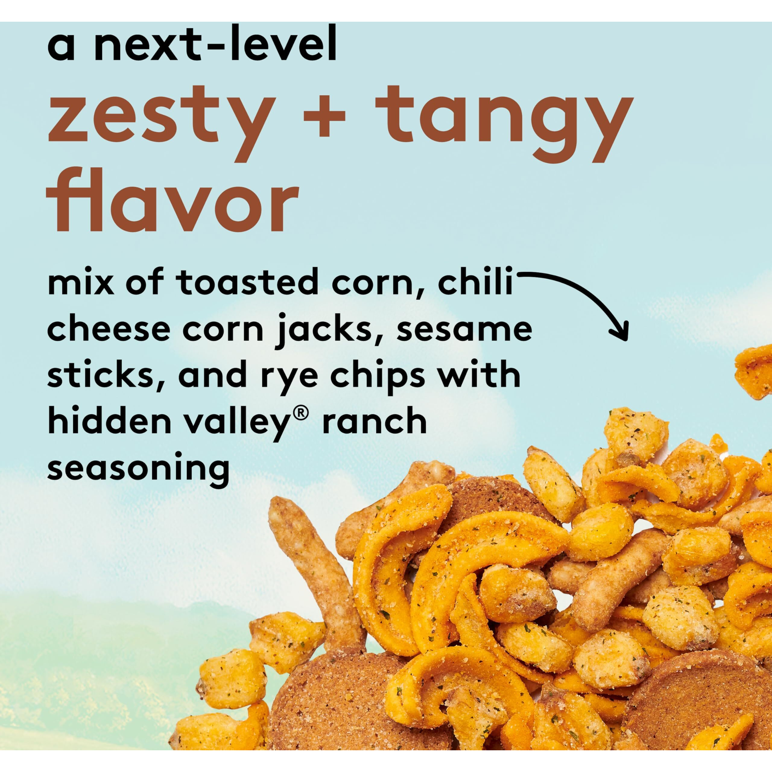 Snak Club Crunch Mix With Hidden Valley Ranch Seasoning, Toasted Corn, Chili Cheese Corn Jacks, Sesame Sticks, And Rye Chips, Kosher Snack, 2.5 Oz Snack Bags, 6 Pack