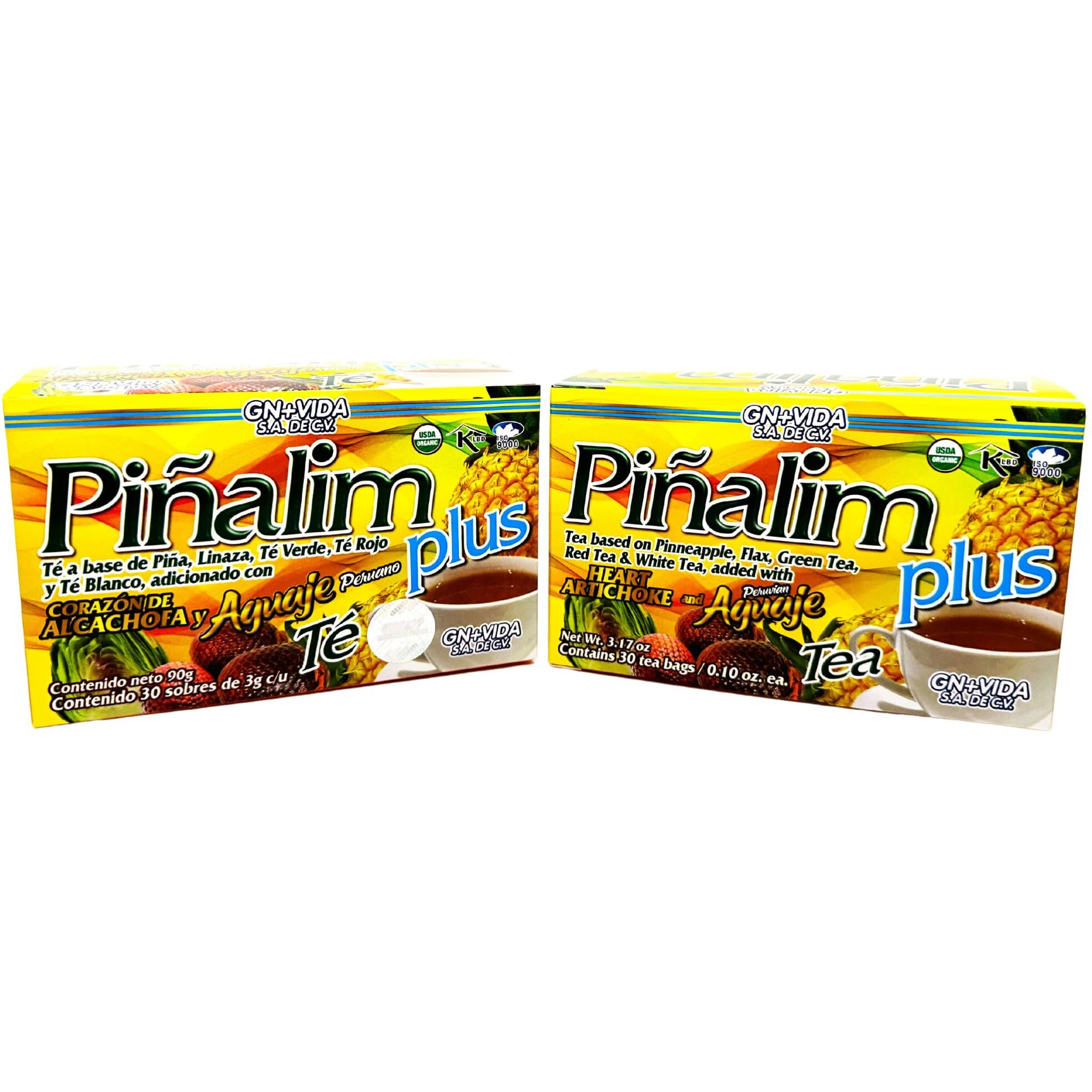 Pinalim Plus Tea Enhanced With Aguaje Peruano And Artichoke Heart La Formula Original De Pinalim Mas Aguaje Y Corazon De Alcachofa Mas Fuerte Healthy Antioxidant Formula, Caffeine Free All Natural Cleanse Digestive Tea Pack Of 2 | 60 Ct.