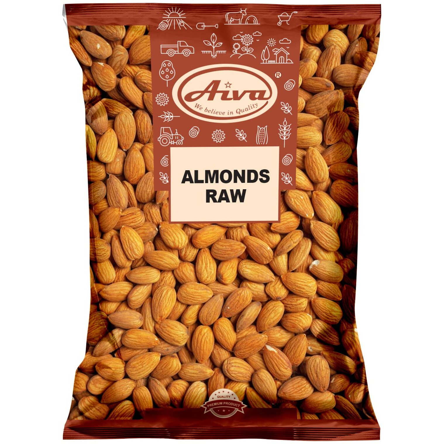 Aiva - Almonds, Shelled, Raw, 10 Lbs. Bulk