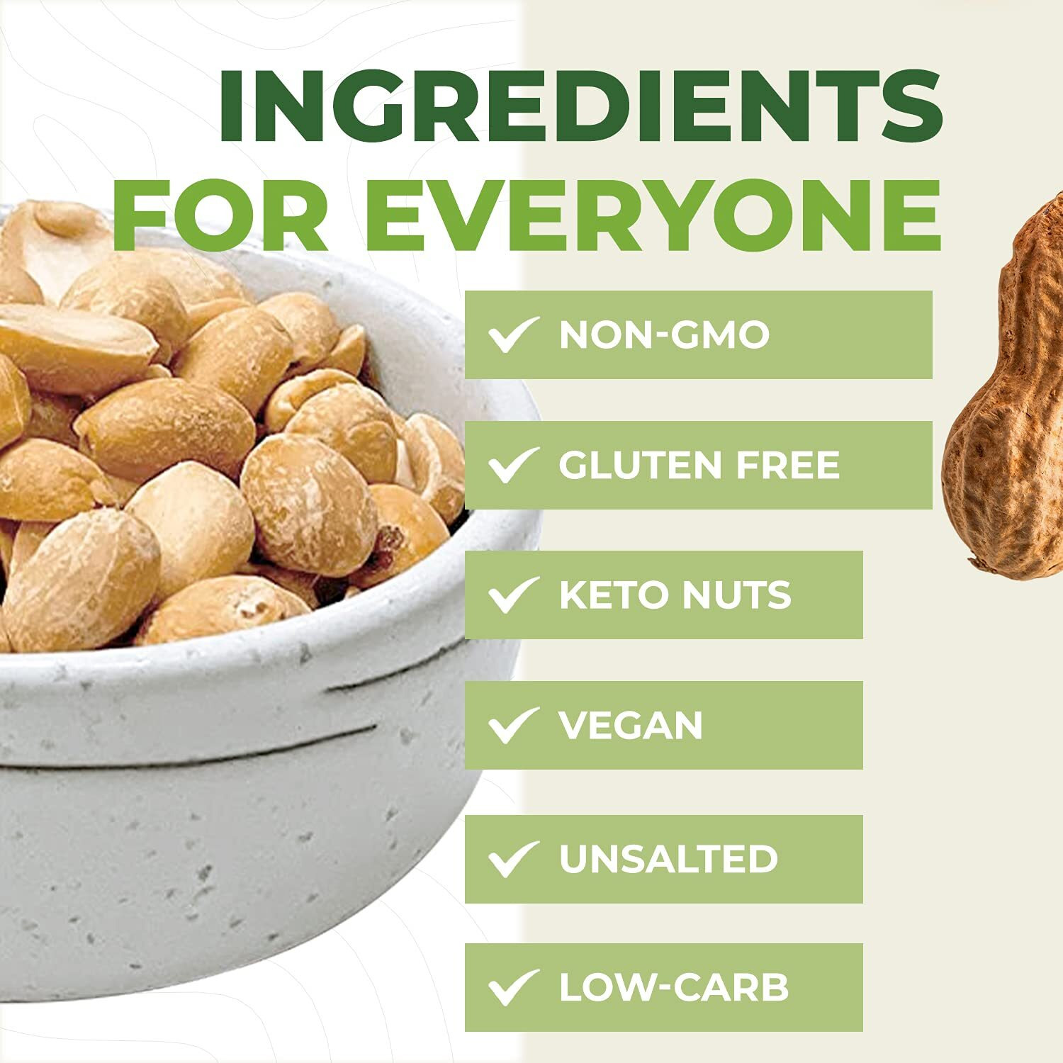Beyond Nature Dry Roasted Chopped Peanuts - Unsalted 1 Pound (16 Oz) Vacuum Sealed, Non Gmo, No Oil & No Salt, Low Carb, Keto Friendly & Vegan Snack